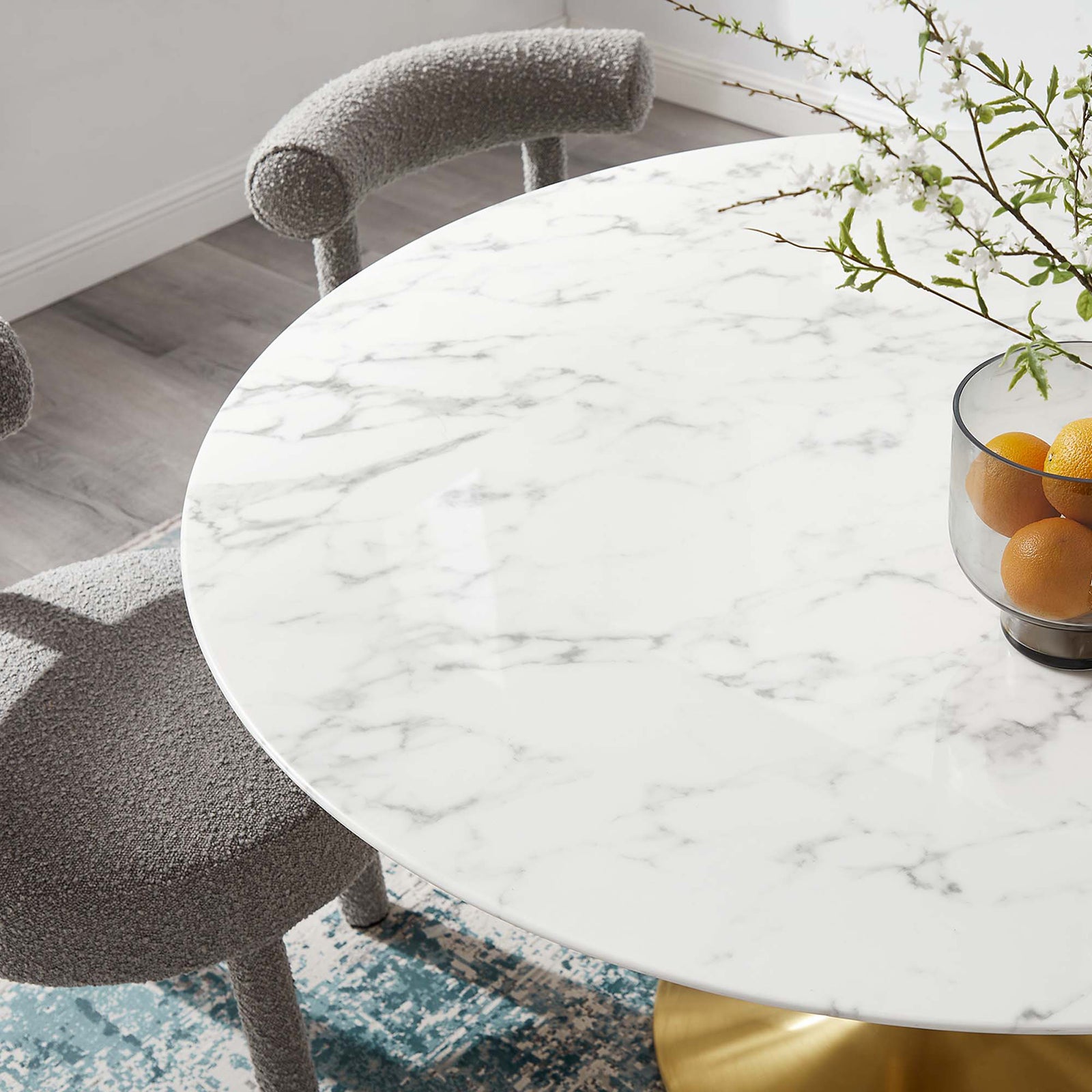 Lore Round Dining Table Gold/White Marble