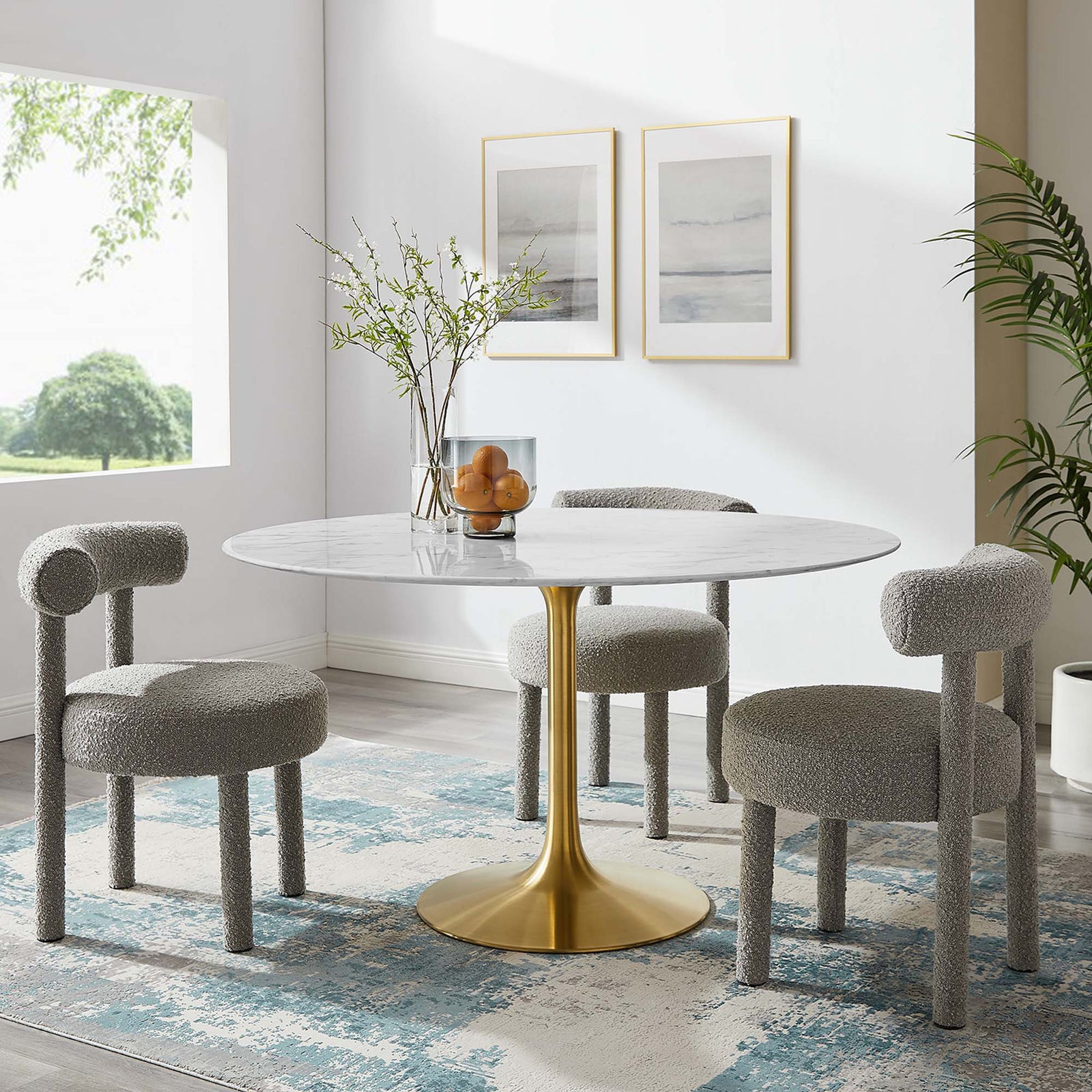 Lore Round Dining Table Gold/White Marble