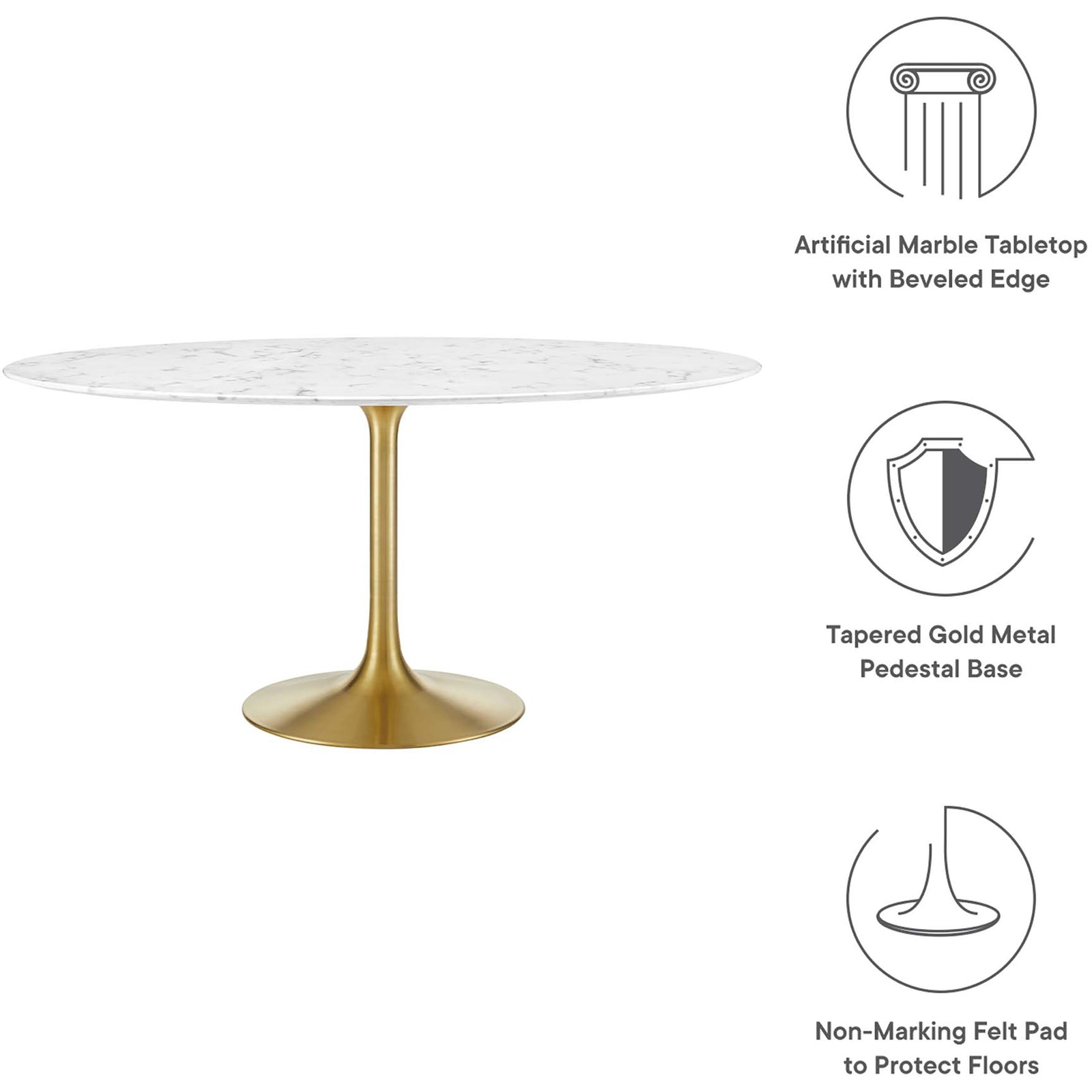 Lore Round Dining Table Gold/White Marble