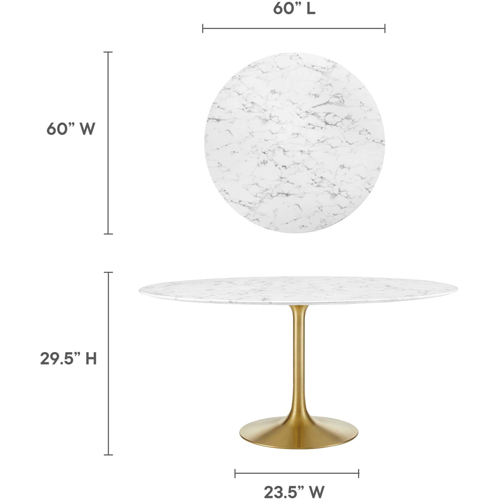 Lore Round Dining Table Gold/White Marble