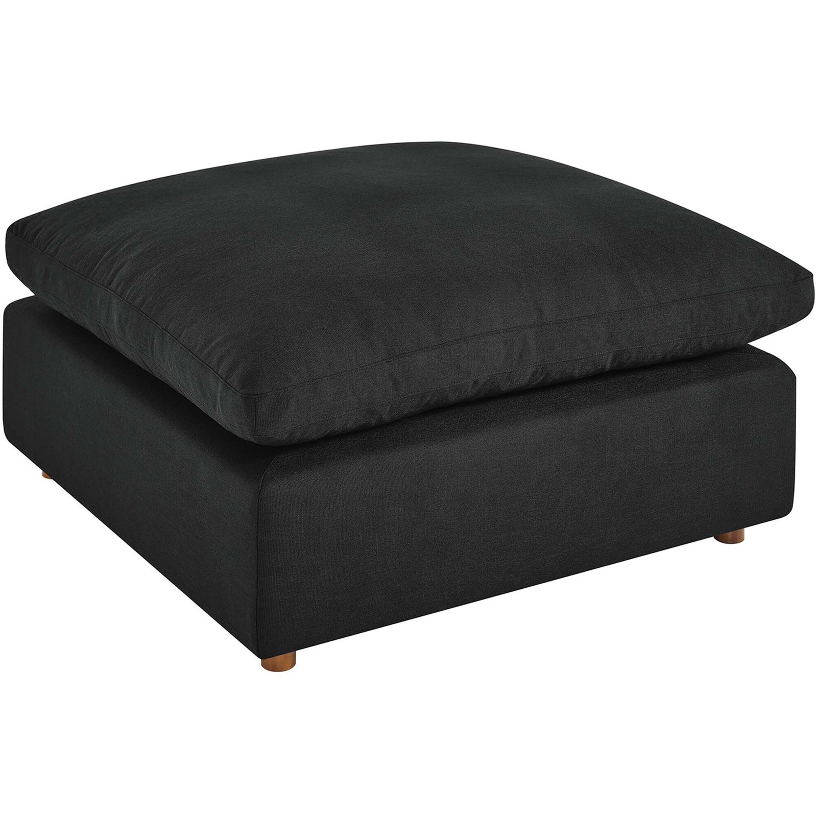 Spacious black modular ottoman showcasing a lofty pillow top cushion and sturdy block base. || EEI-3318-BLK || front_angle_studio