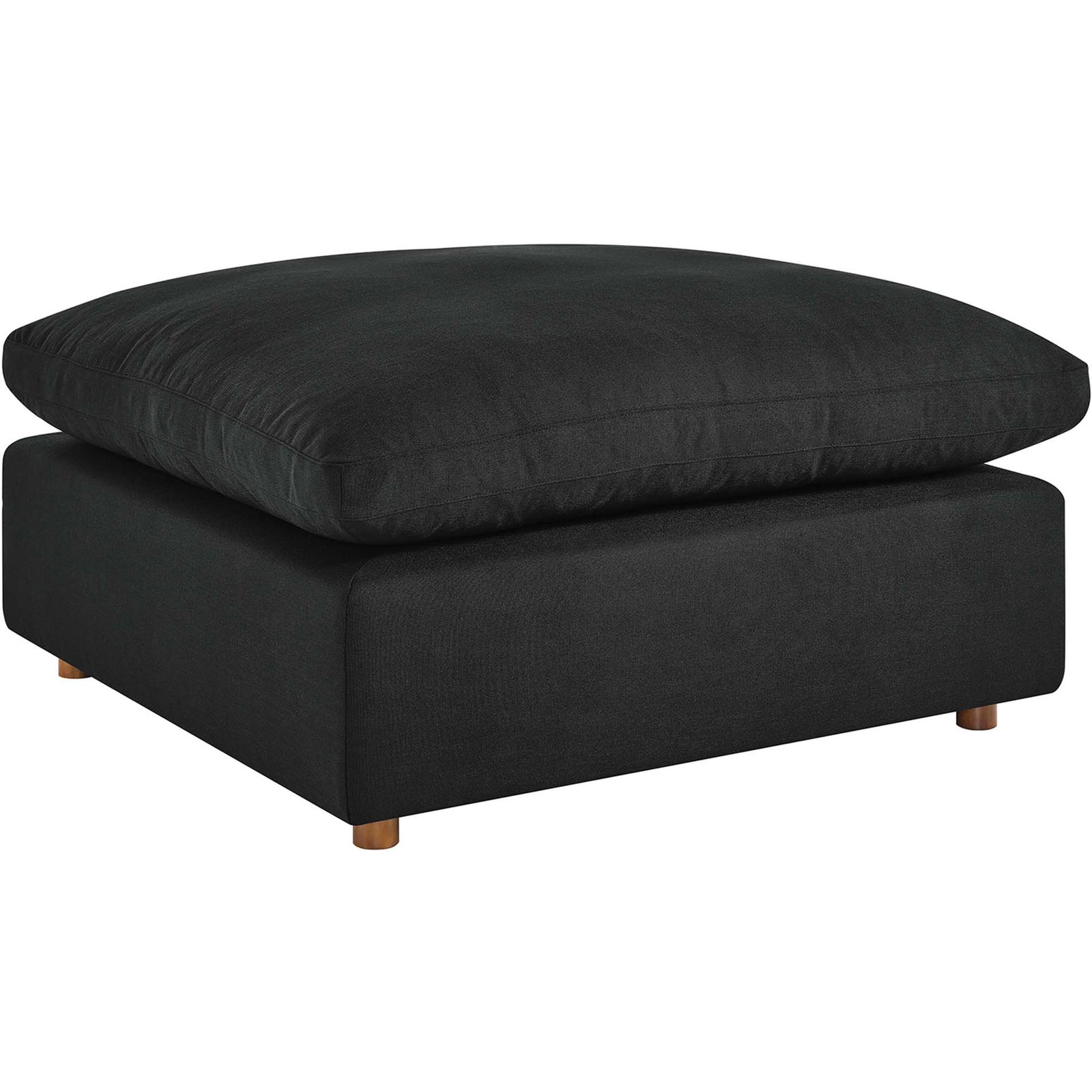 Modern black ottoman designed for lounging, with deep cushioning and smooth tailored upholstery. || EEI-3318-BLK || front_angle_studio