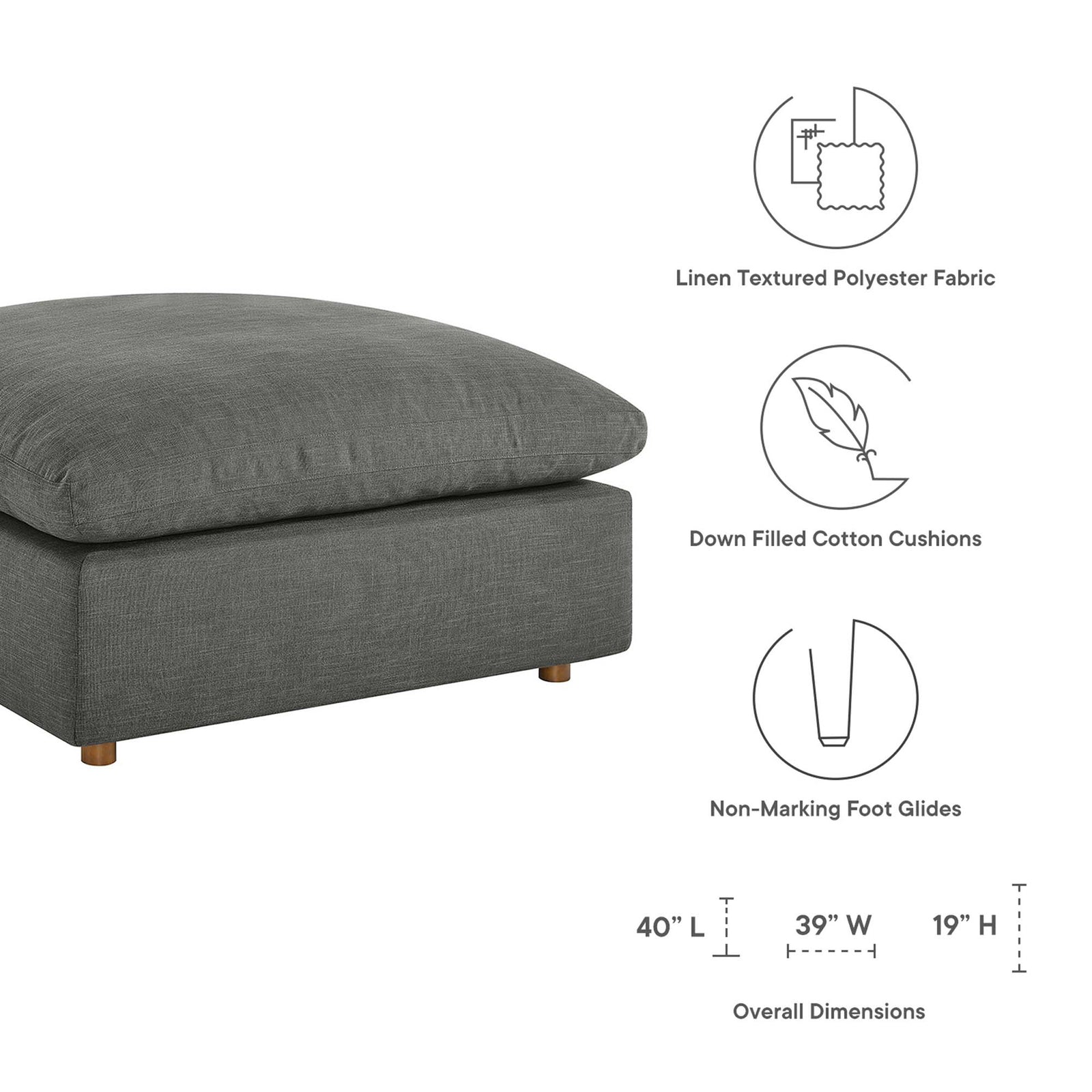 Comino Overstuffed Ottoman Gray
