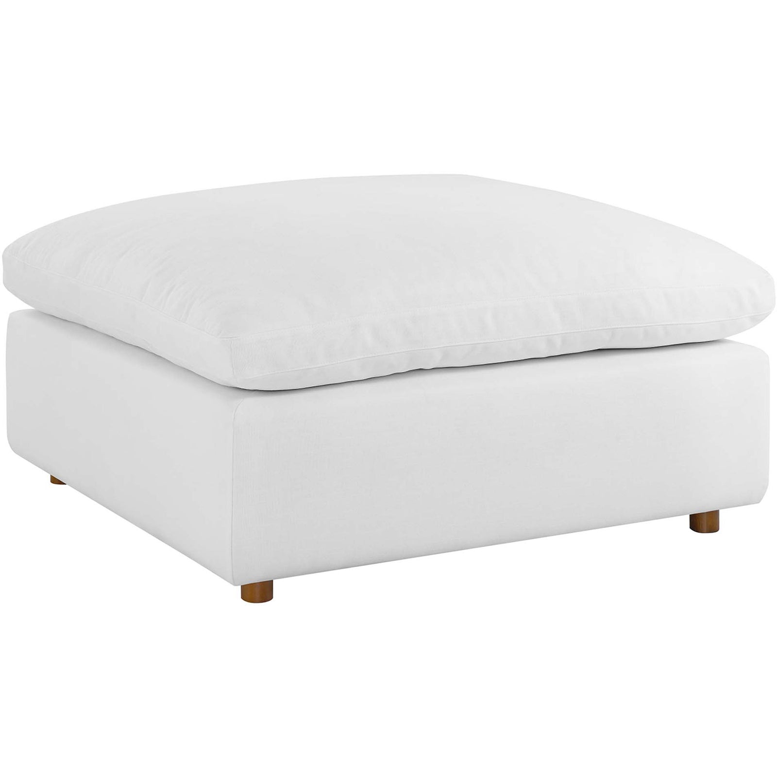 Inviting pure white ottoman showcasing its generous pillowy seat and softly rounded edges for relaxed lounging || EEI-3318-PUW || front_angle_studio