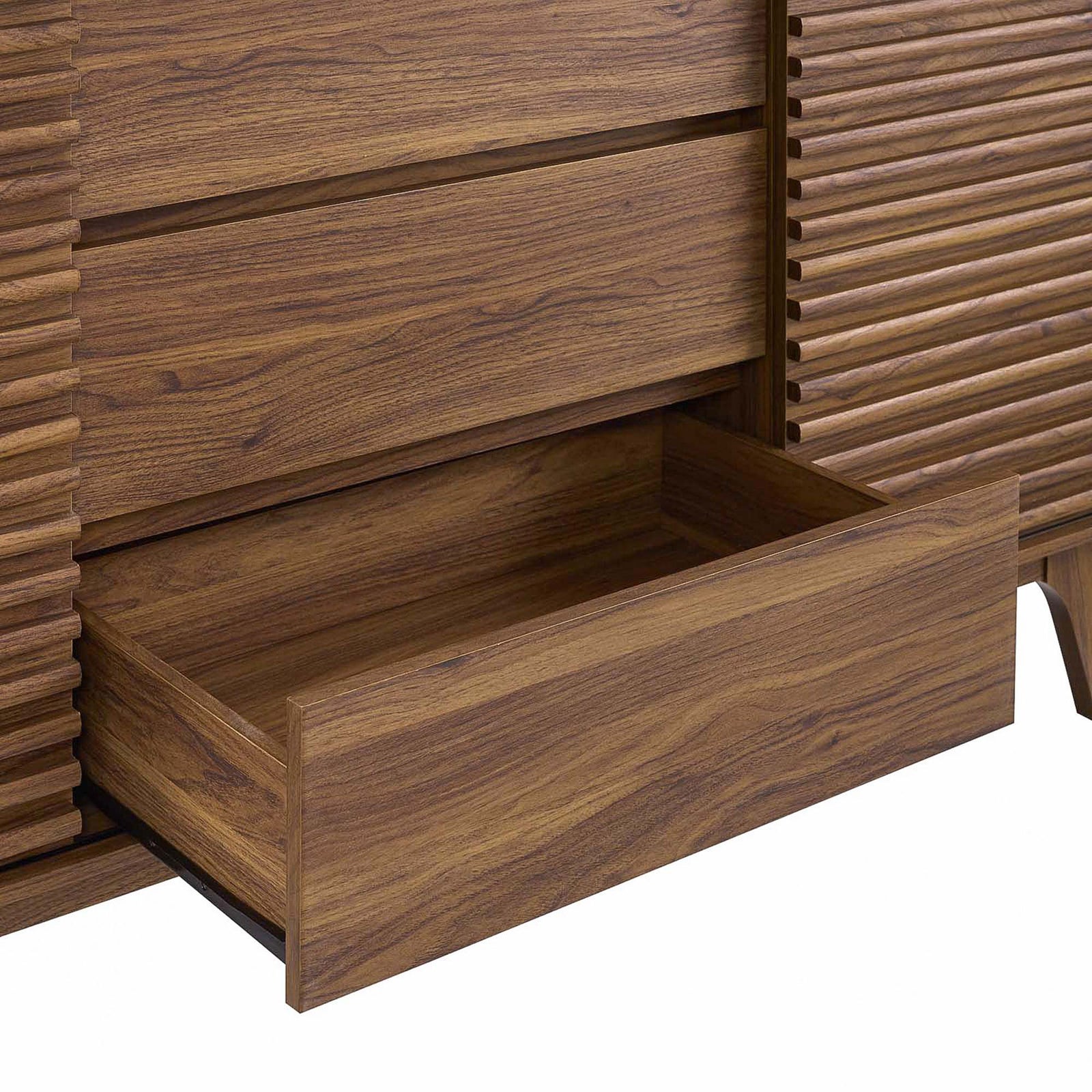Deep center drawer glides open to keep linens, cutlery, and entertaining essentials organized || EEI-3344-WAL || storage_open_studio