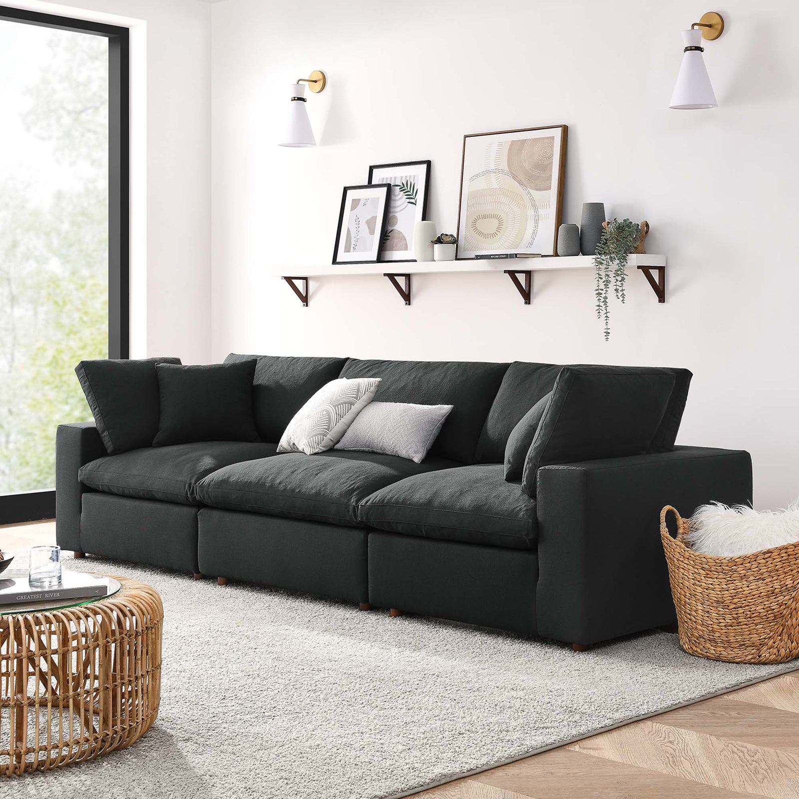 Comino Down Filled Overstuffed Sofa Black