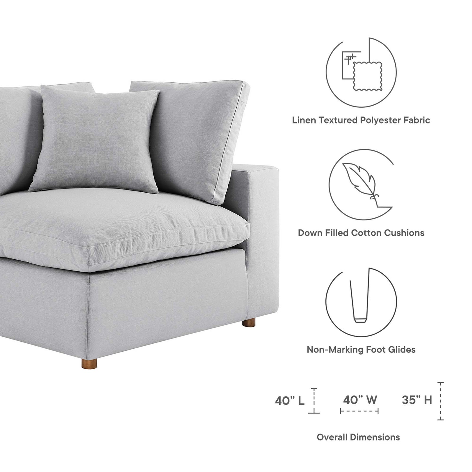 Comino Down Filled Overstuffed Sofa Light Gray
