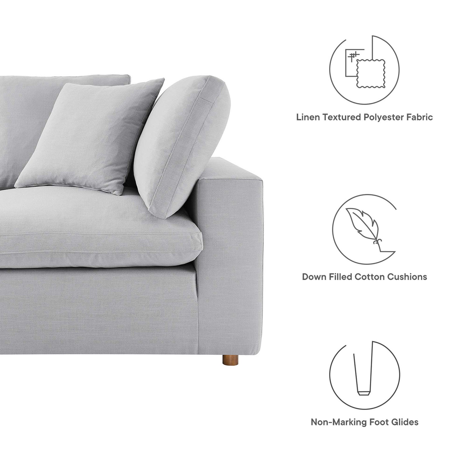 Comino Down Filled Overstuffed Sofa Light Gray
