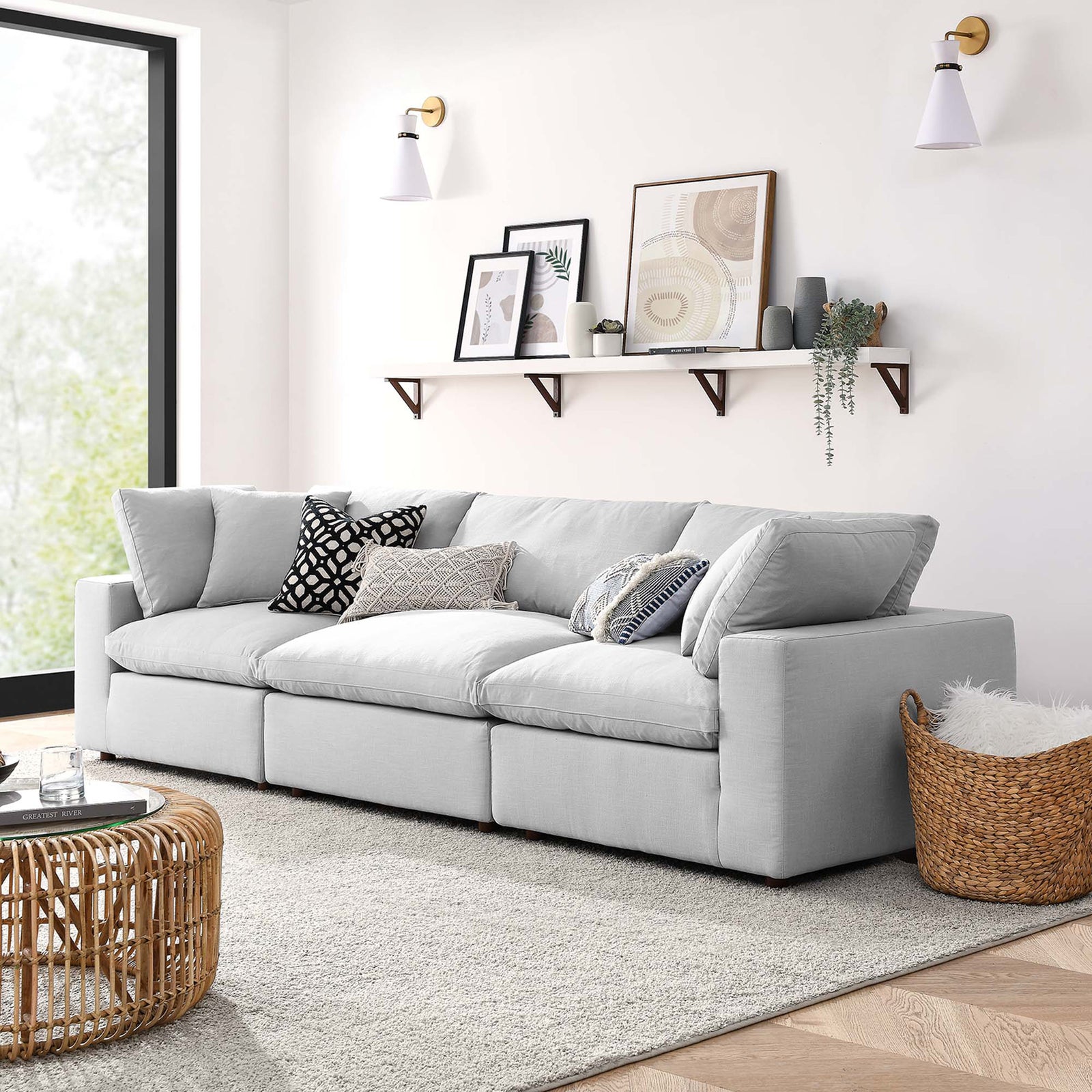 Comino Down Filled Overstuffed Sofa Light Gray
