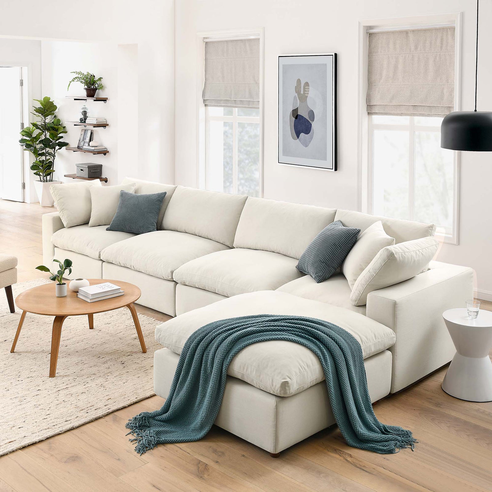 Comino 5 Piece Modular Sofa with Ottoman Light Beige