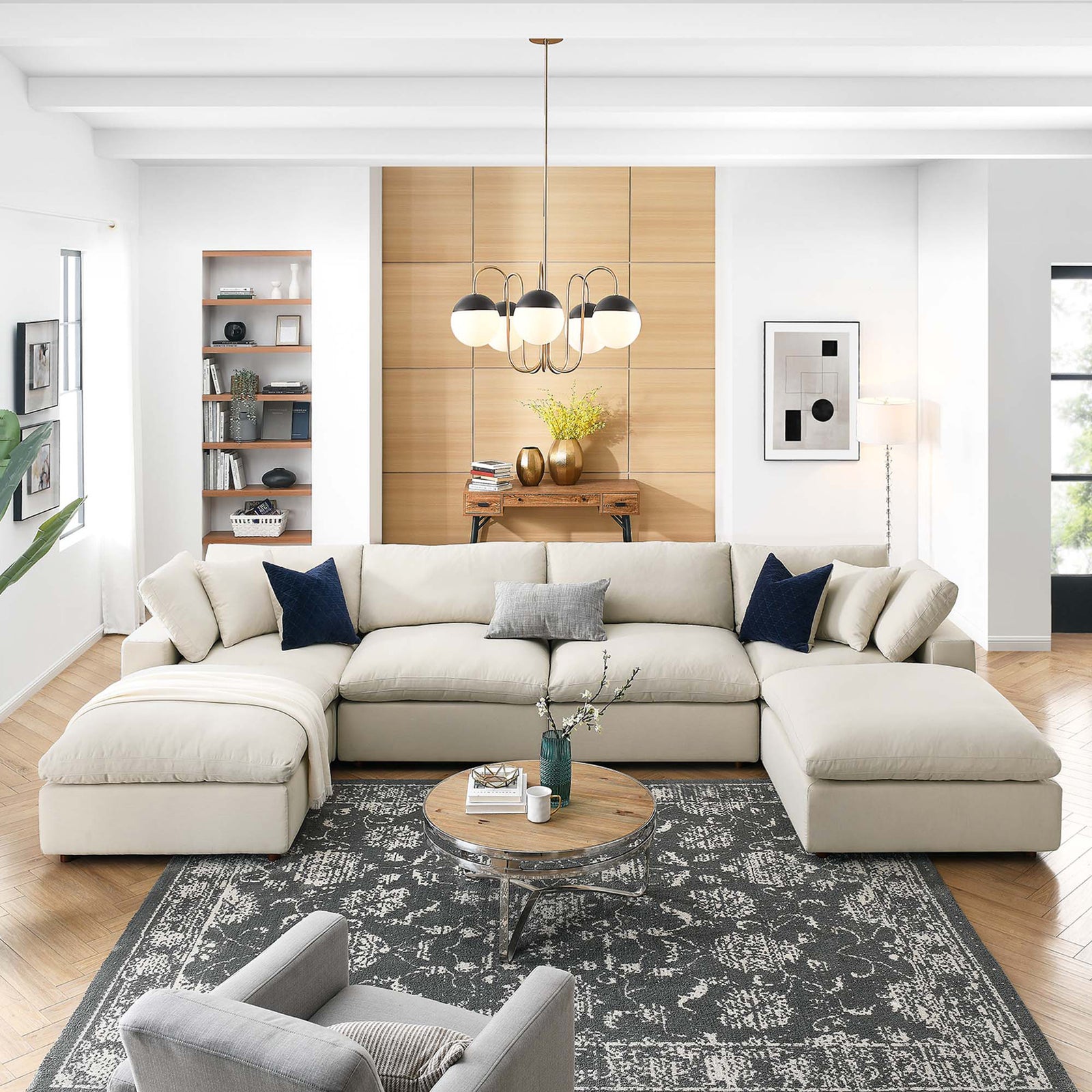 Comino 6 Piece Modular Sofa with Ottomans Light Beige