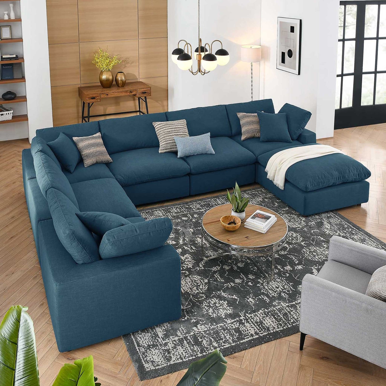 Carmen 7 Piece Modular Sofa with Ottoman Azure