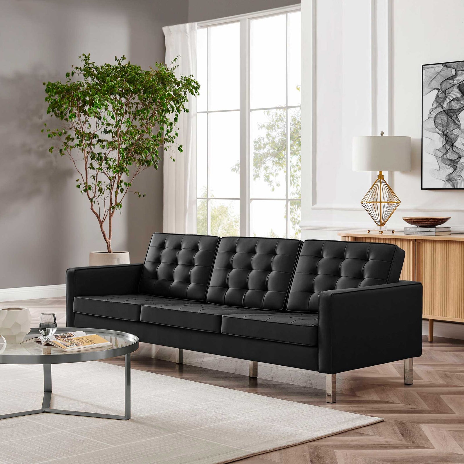 Lyte Leather Sofa Silver/Black