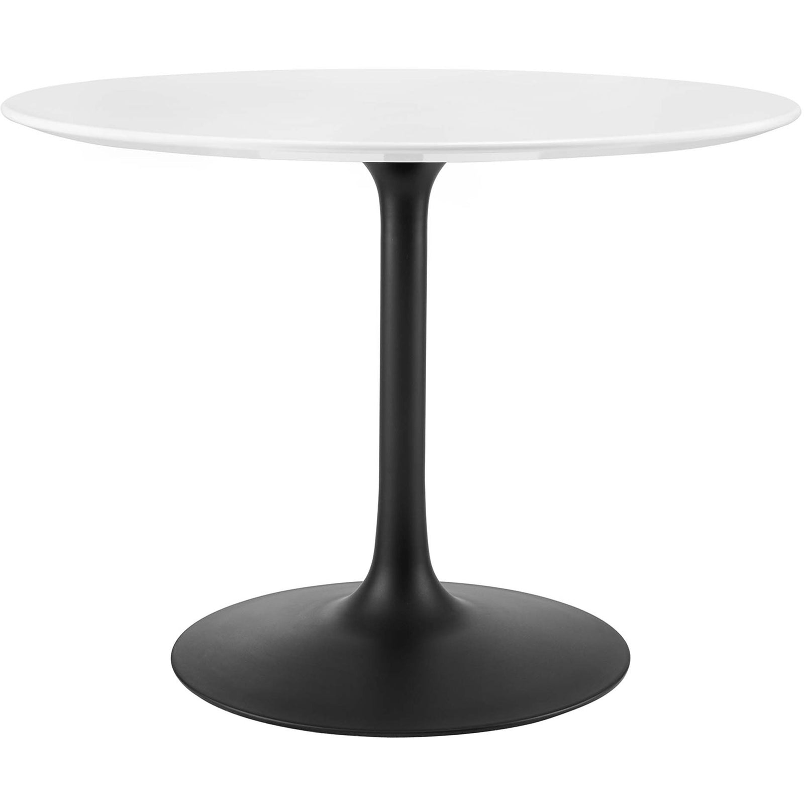 Round dining table with spacious white top and sturdy black pedestal base for everyday meals || EEI-3521-BLK-WHI || front_studio