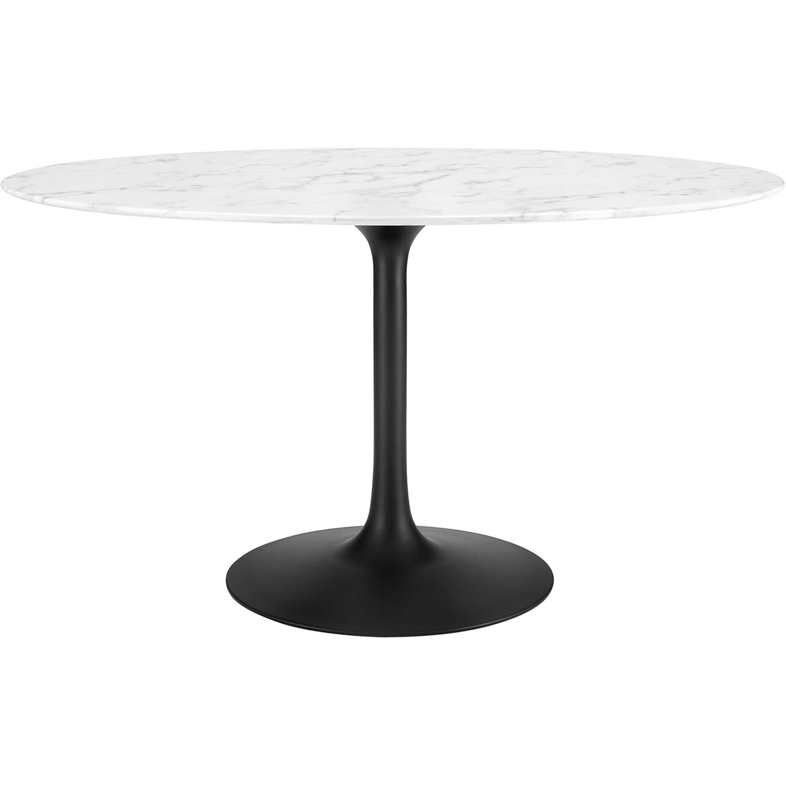 54 inch oval faux marble dining table with spacious white top and sleek black pedestal base || EEI-3530-BLK-WHI || front_studio