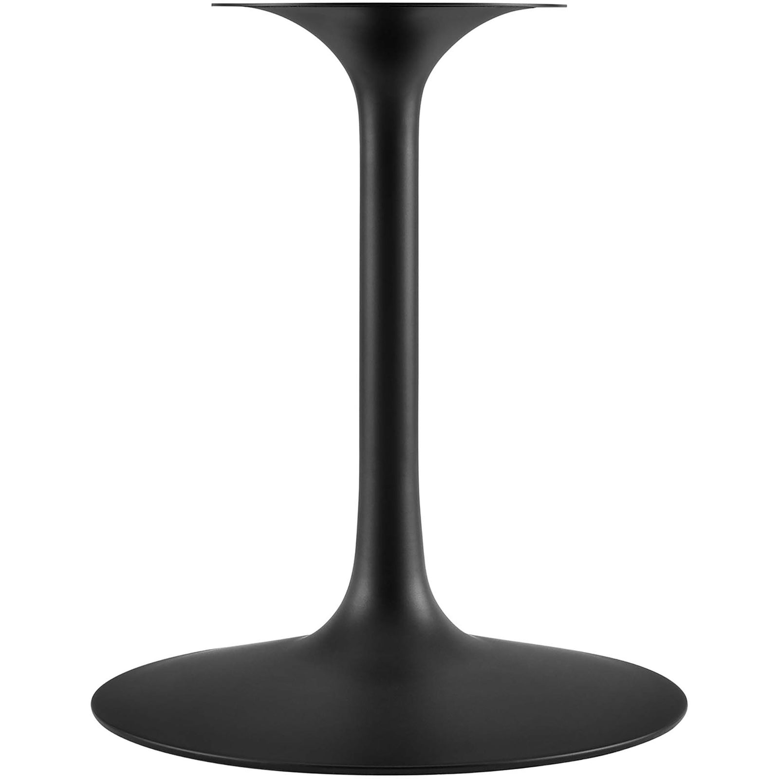 Sturdy matte black pedestal base with gentle curves supporting the Lippa 54 inch dining table || EEI-3530-BLK-WHI || leg_studio