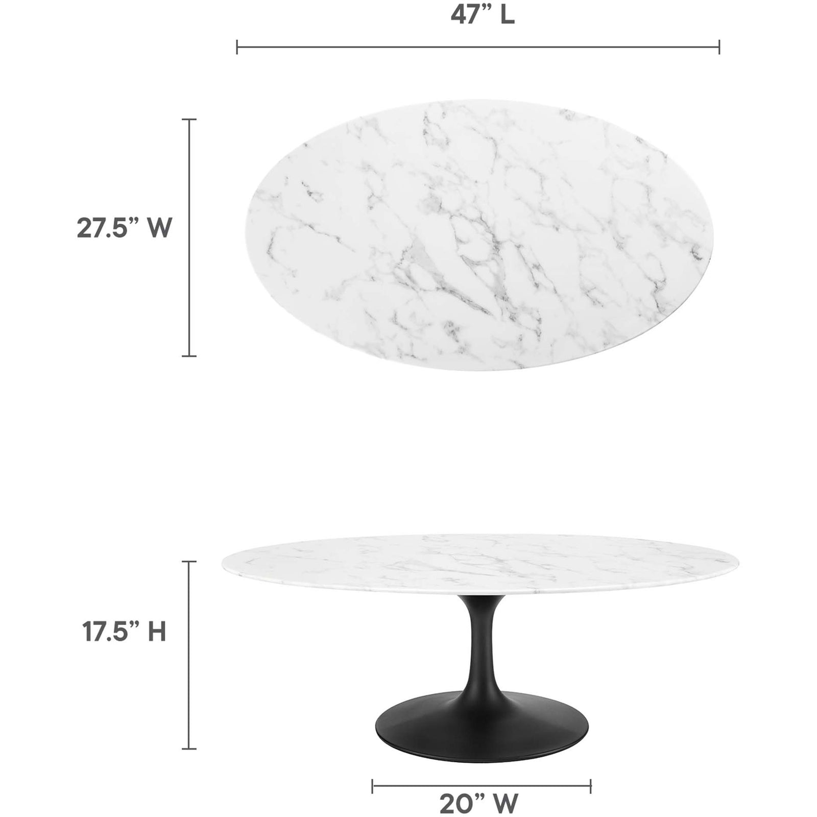 Generous oval surface sized for living rooms, designed with balanced proportions and low profile || EEI-3537-BLK-WHI || dimension_studio