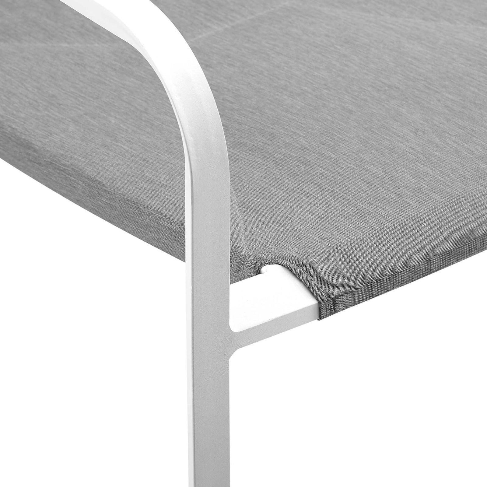 White aluminum arm and neatly tailored gray seat create durable, comfortable outdoor seating || EEI-3573-WHI-GRY || detail_studio
