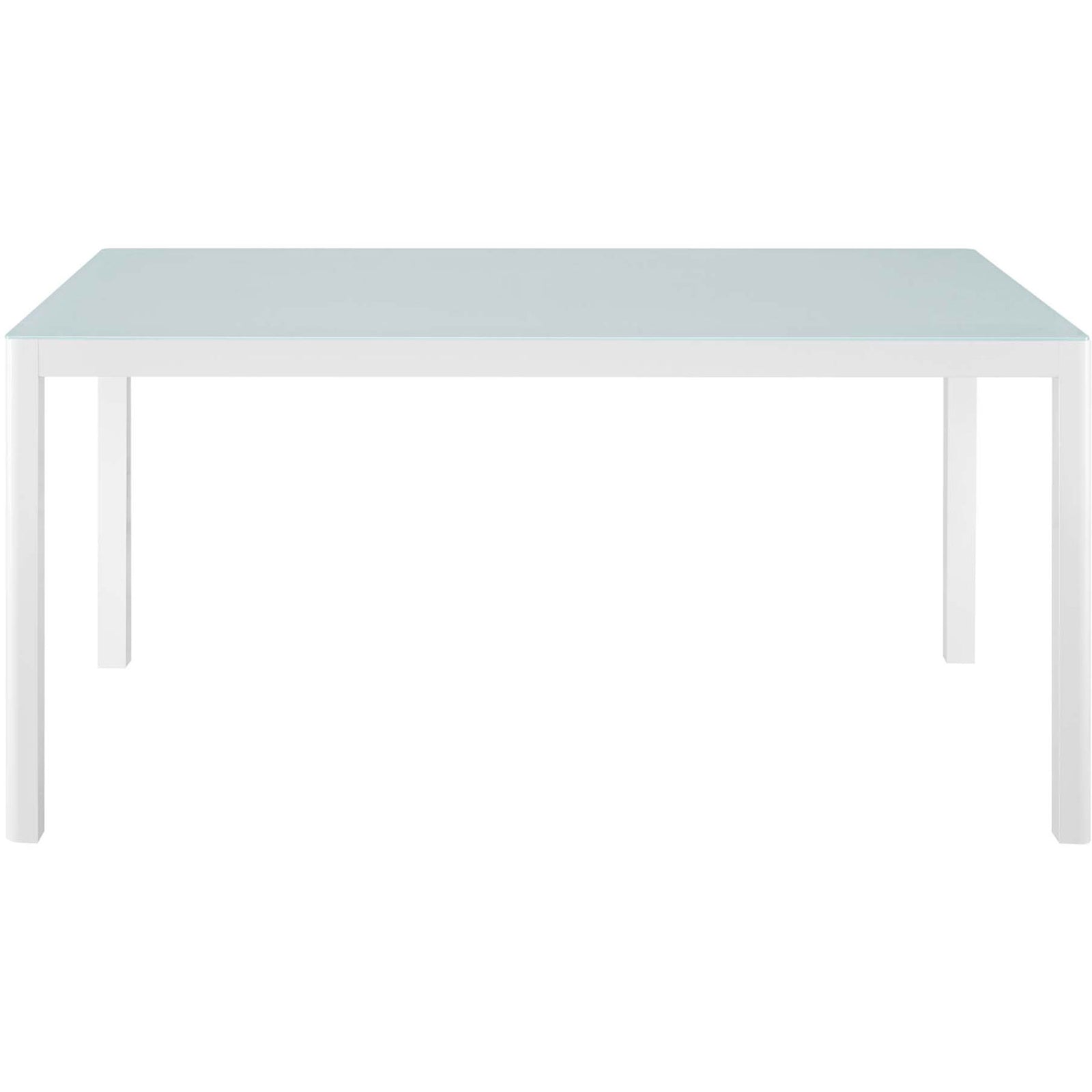 White patio dining table with a simple, spacious rectangular design || EEI-3576-WHI || front_studio