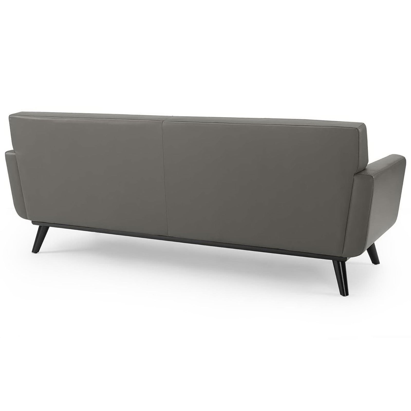 Gray leather sofa with smooth split back cushions and a clean, tailored back frame || EEI-3733-GRY || back_studio