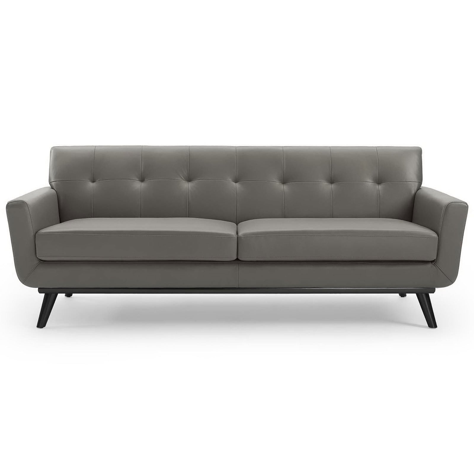 Gray top-grain leather sofa with tufted back, spacious cushions, and splayed wood legs for modern comfort || EEI-3733-GRY || front_studio
