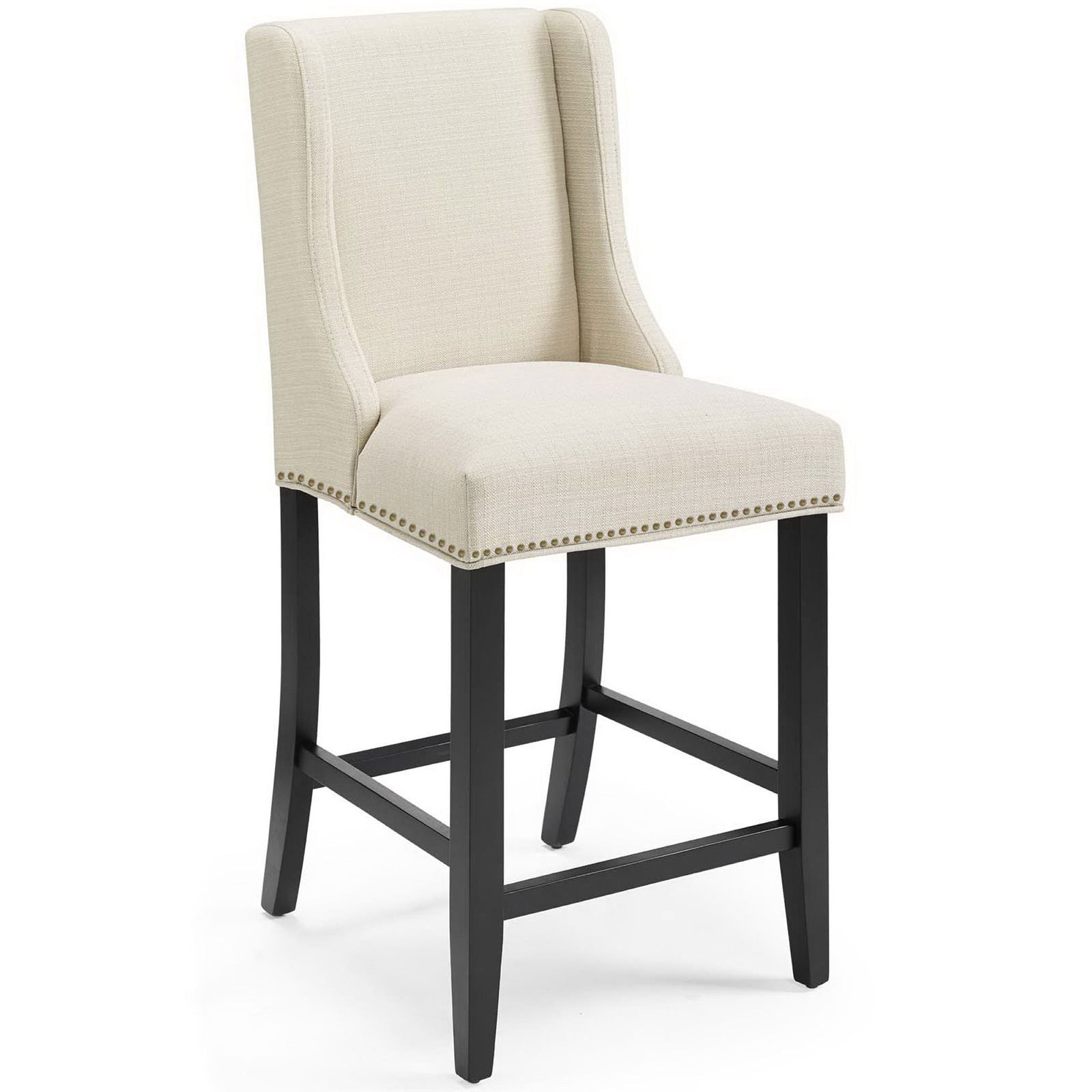 Transitional counter stool in beige fabric with elegant nailhead trim and supportive footrest || EEI-3735-BEI || front_angle_studio