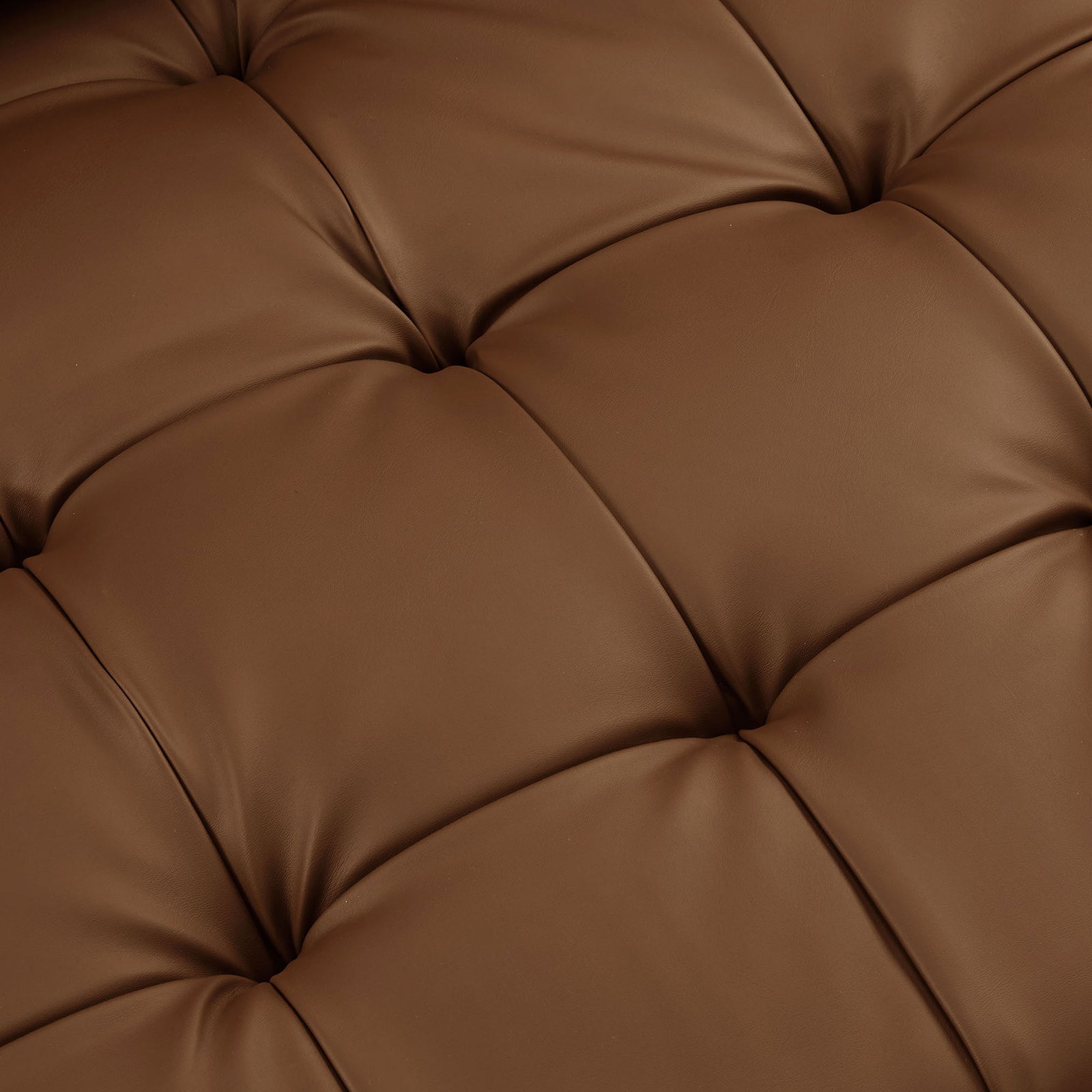 Biscuit tufted brown vegan leather upholstery highlighting plush texture and stitching detail || EEI-3765-BRN || swatch_studio