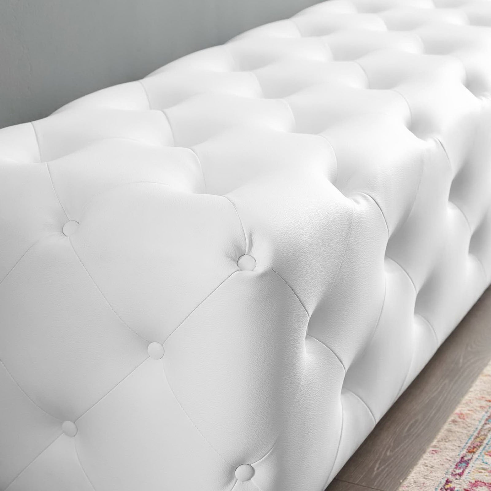 Premium faux leather finish and tight tufting provide lasting comfort and style || EEI-3771-WHI || detail_room