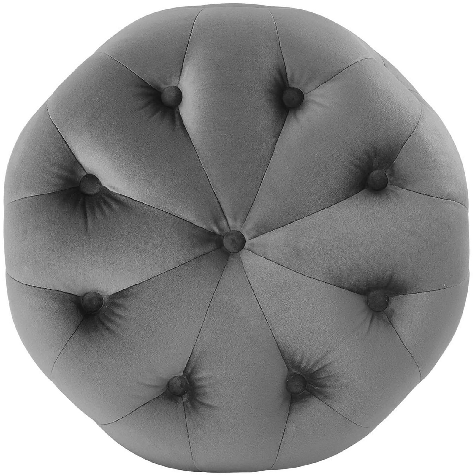 Button-tufted round ottoman top in gray performance velvet adding plush comfort to your space || EEI-3778-GRY || top_studio