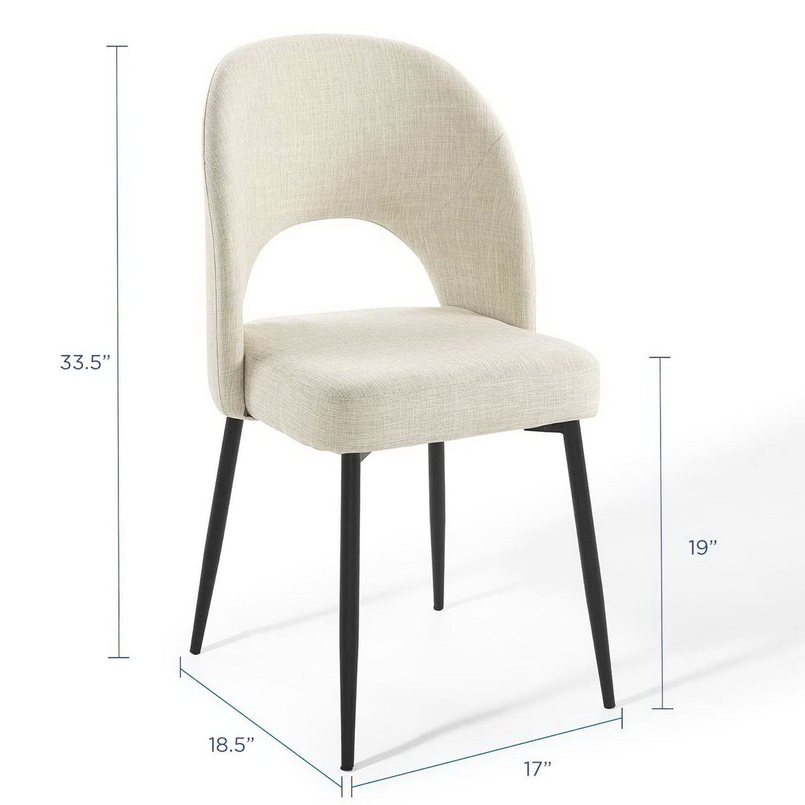 Sized for versatile dining spaces with clearly marked height, width, and depth dimensions || EEI-3801-BLK-BEI || dimension_studio