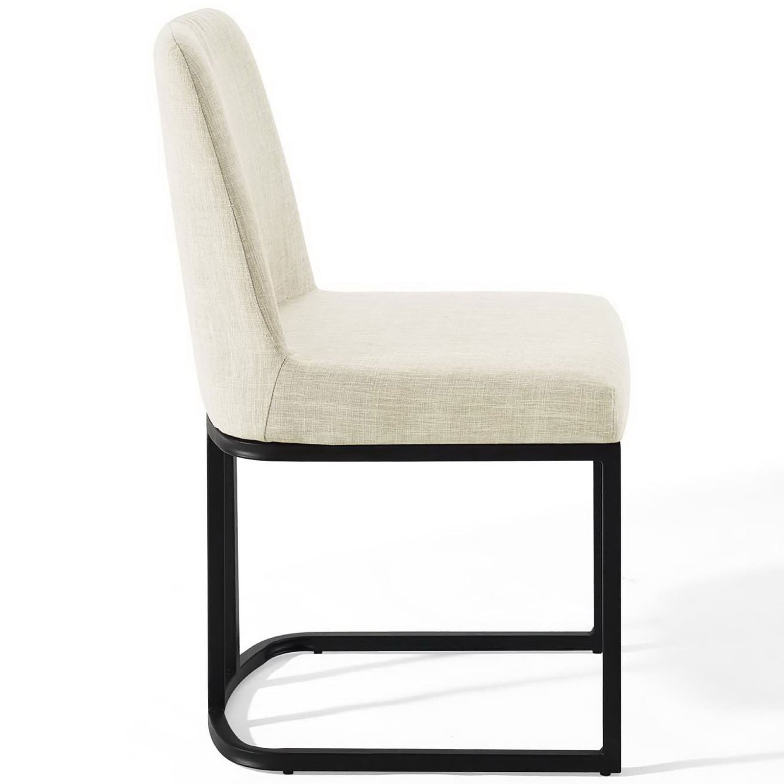 Beige upholstered dining chair with generous seat cushion and supportive high backrest on sled base || EEI-3811-BLK-BEI || side_studio