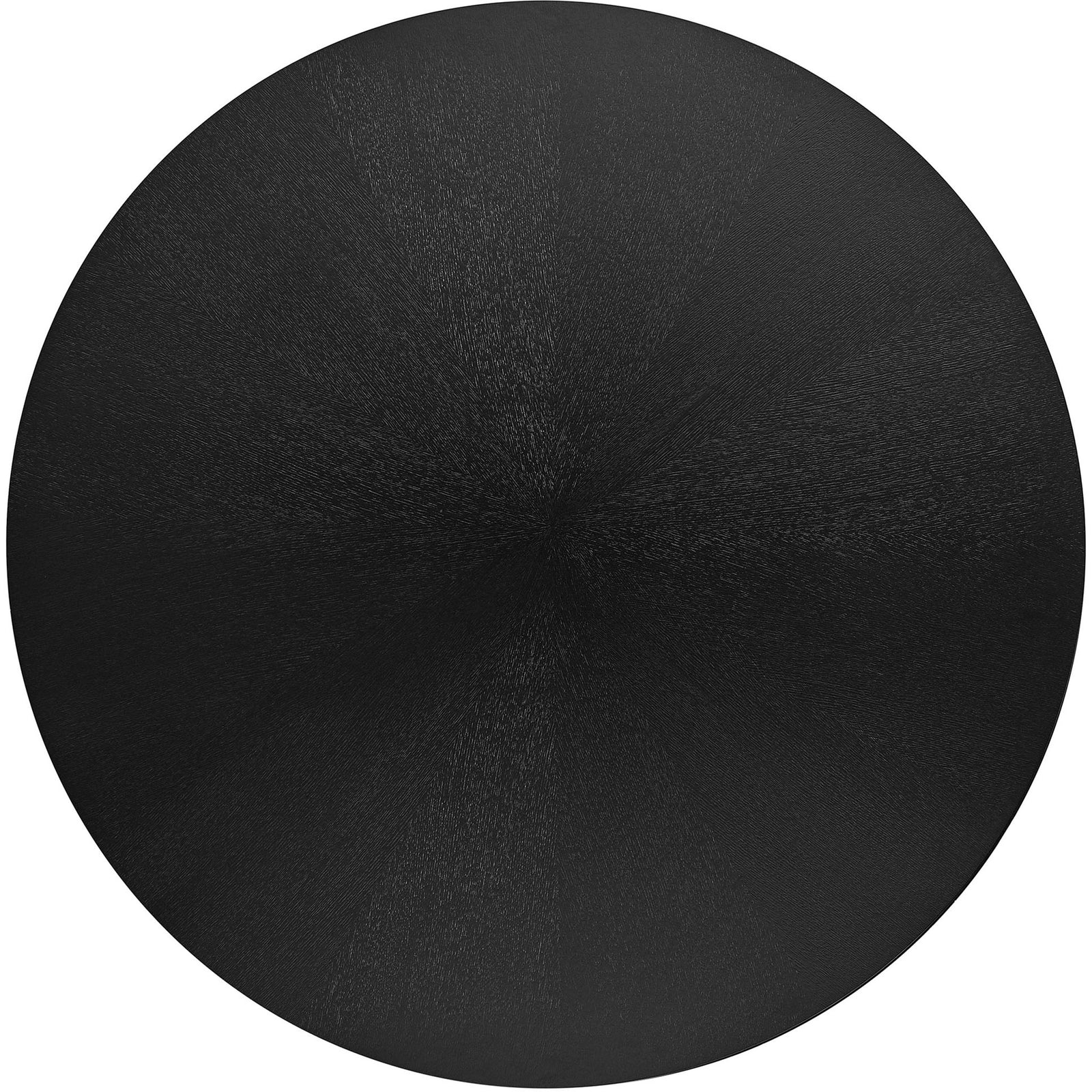 Black wood round tabletop with subtle radiating grain pattern for a modern dining space || EEI-3847-BLK || top_studio