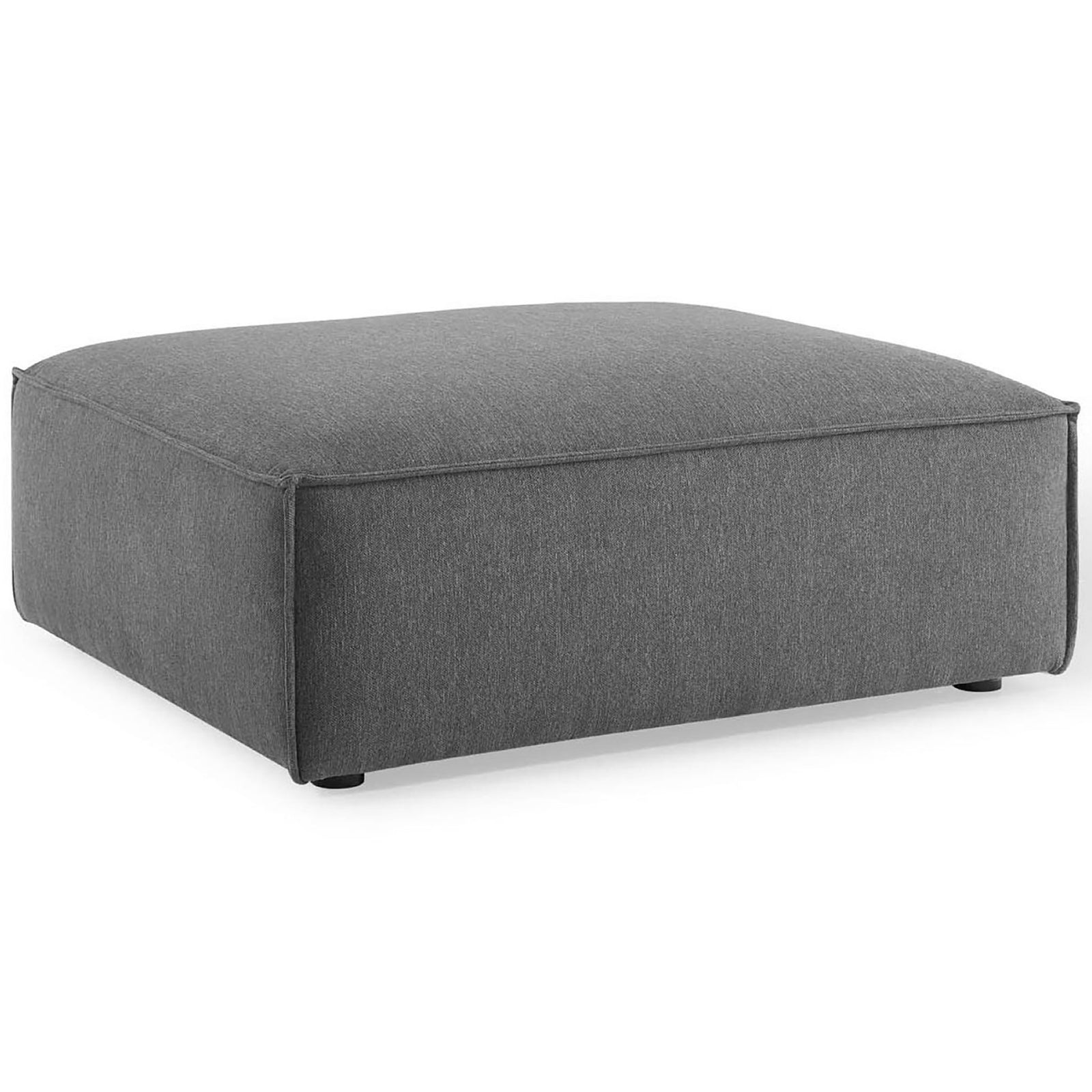 Generously sized charcoal ottoman with soft edges and subtle French seam detailing on every side || EEI-3873-CHA || front_angle_studio
