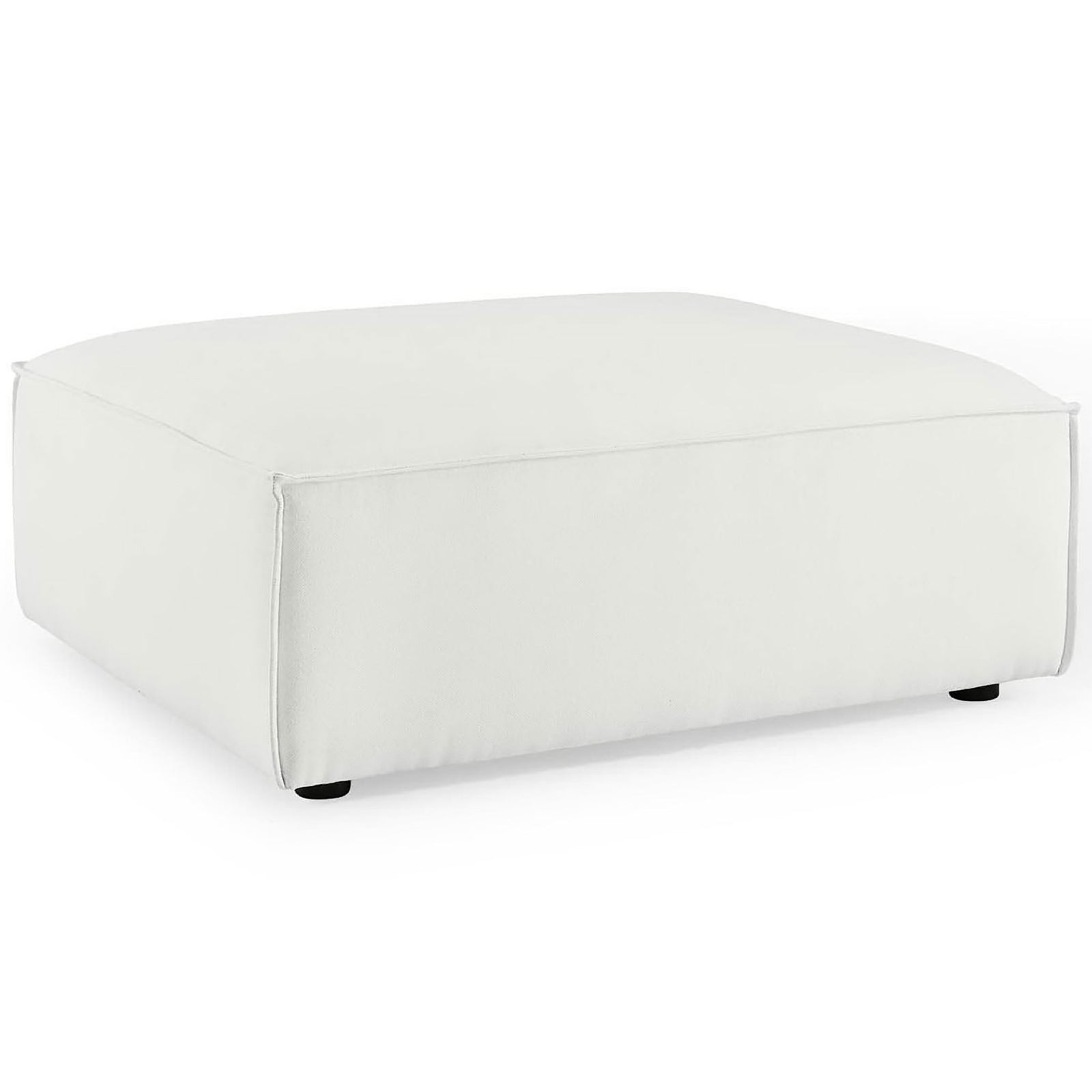 White modular ottoman with softly rounded edges and tailored seams for a sleek contemporary look || EEI-3873-WHI || front_angle_studio