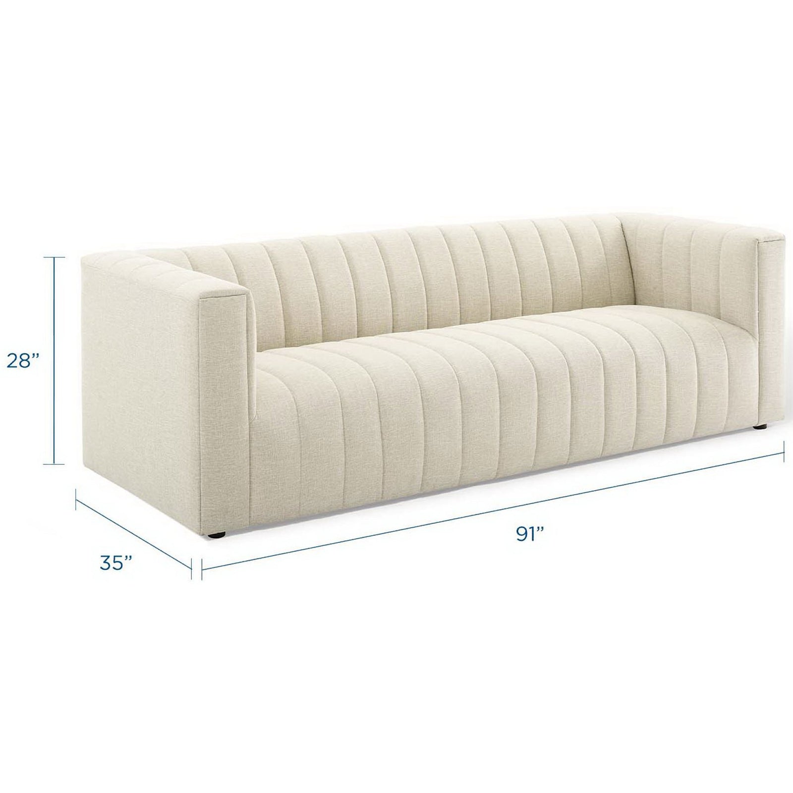 Dimensions highlighting the sofa's generous width and deep, lounge-worthy seat || EEI-3881-BEI || dimension_studio