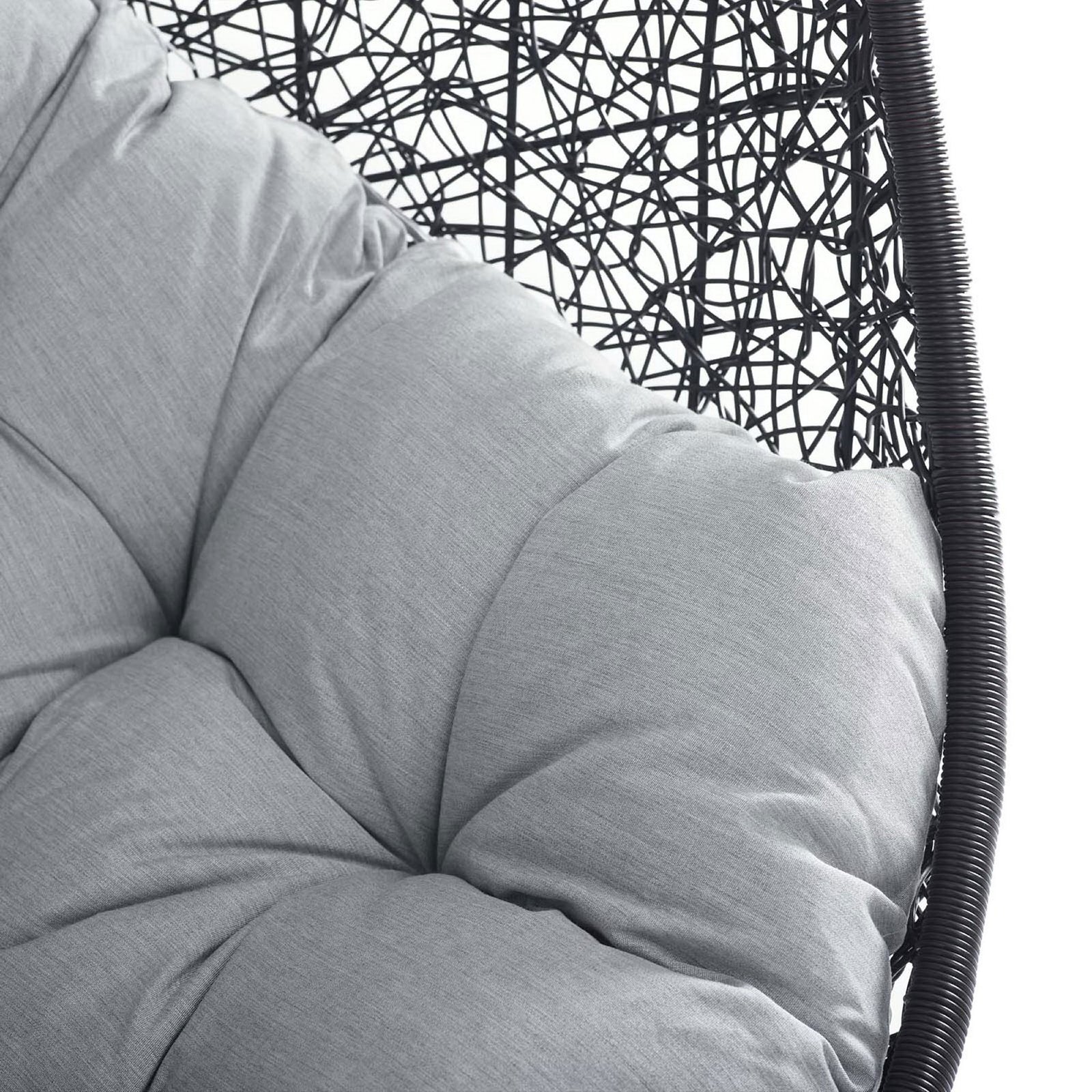 Close-up of tufted gray Sunbrella seat cushion emphasizing soft, supportive outdoor comfort || EEI-3943-BLK-GRY || swatch_studio