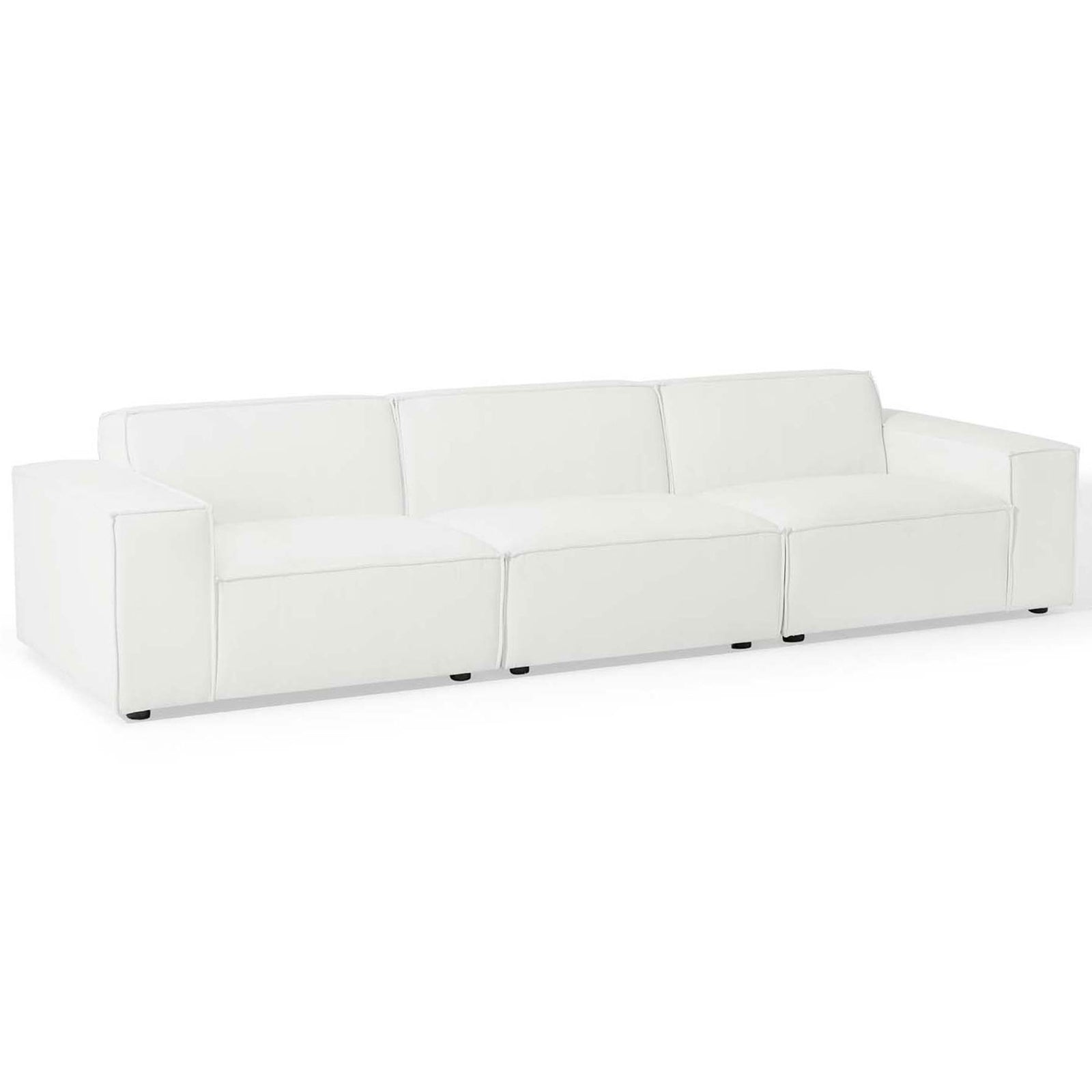 White 3-piece modular sectional with low, wide arms and deep cushions for relaxed lounging. || EEI-4112-WHI || front_angle_studio