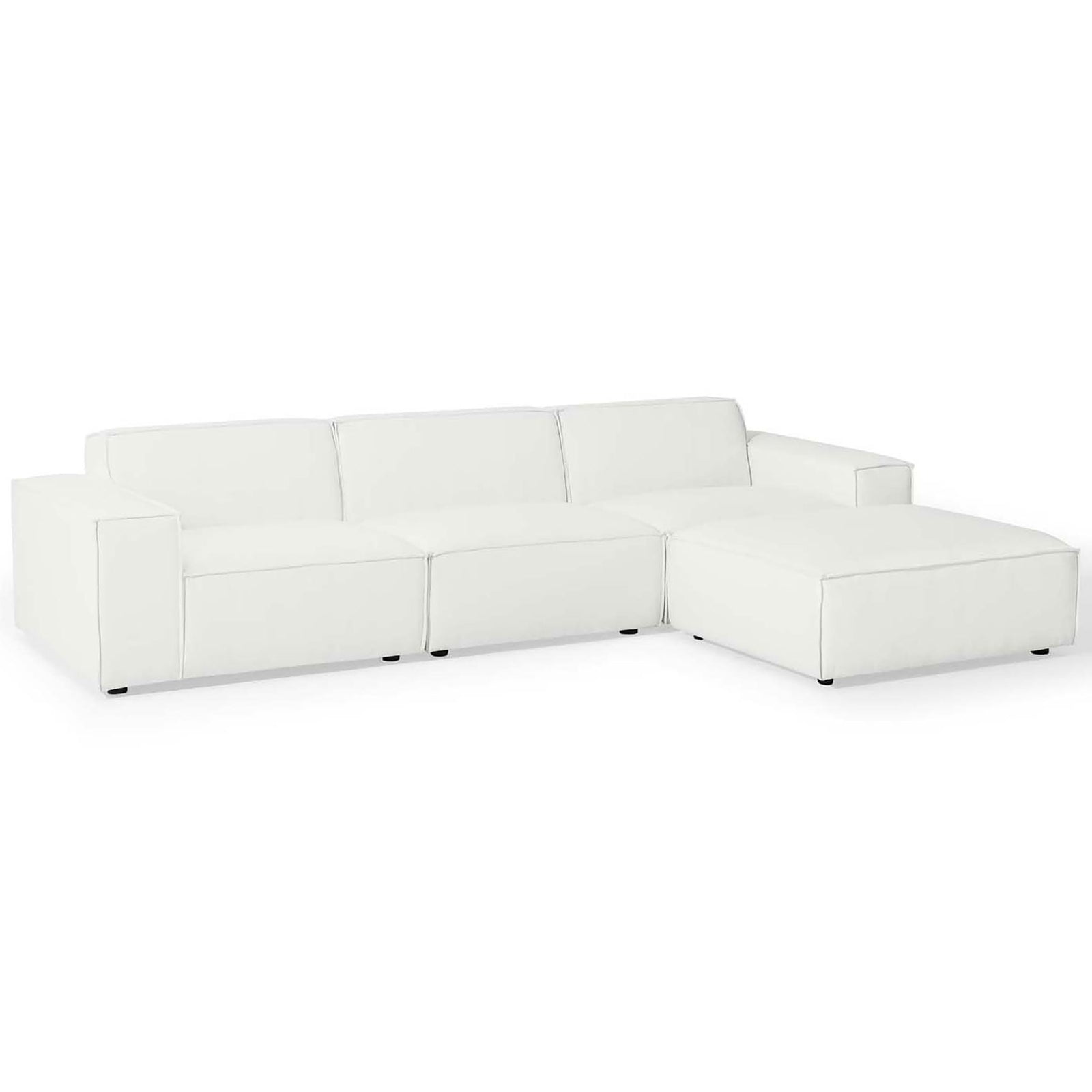 White modular sectional sofa with extended chaise and generous deep seats || EEI-4113-WHI || front_angle_studio