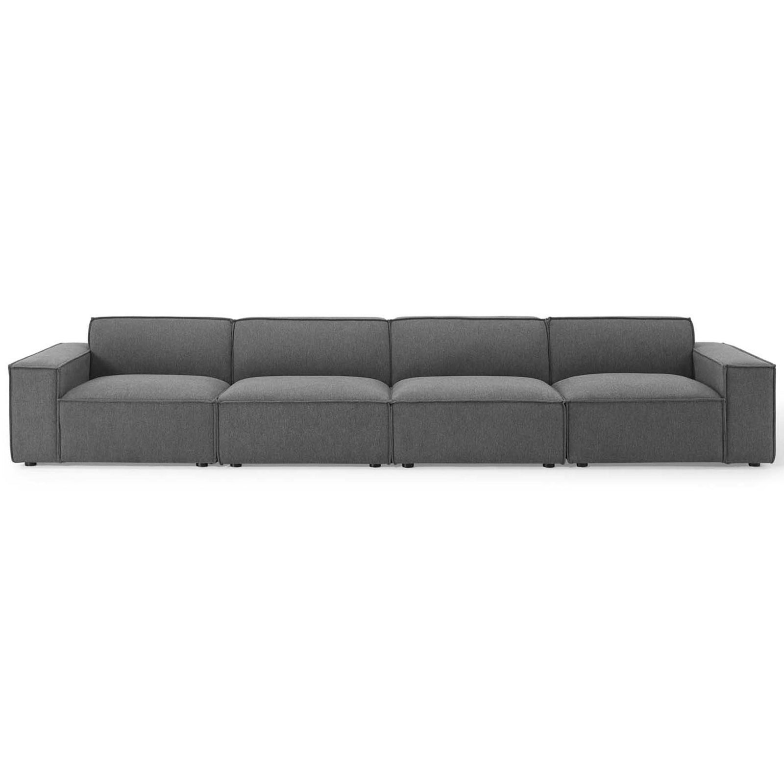 Charcoal 4-piece modular sectional sofa with extra-wide cushions and clean, low-profile silhouette || EEI-4114-CHA || front_studio