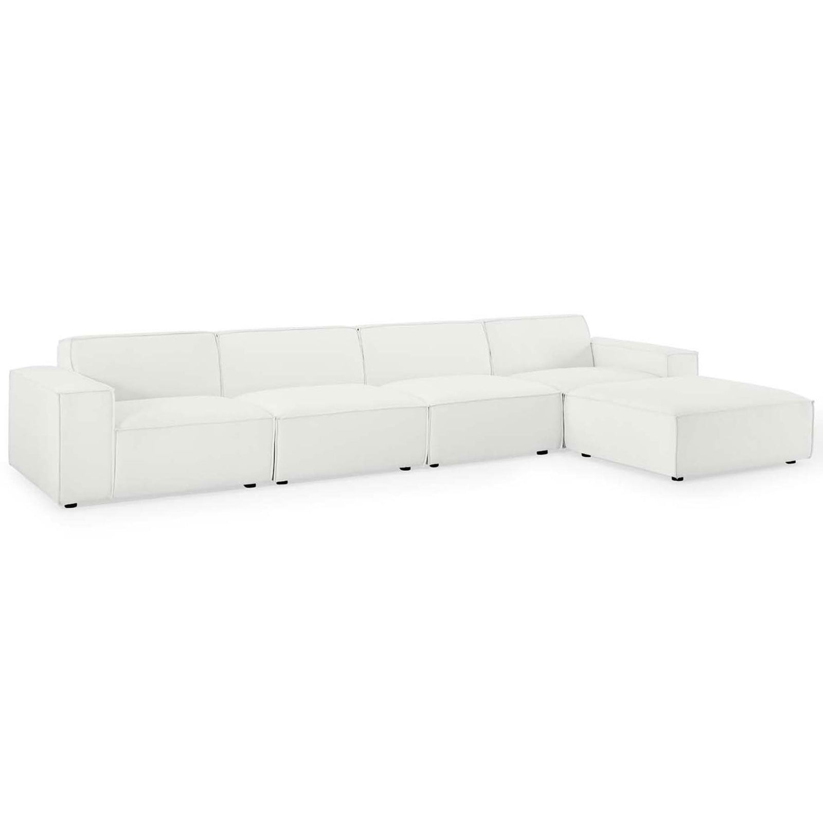 Low-profile white modular sectional in L-shaped configuration for flexible lounge seating || EEI-4115-WHI || front_angle_studio