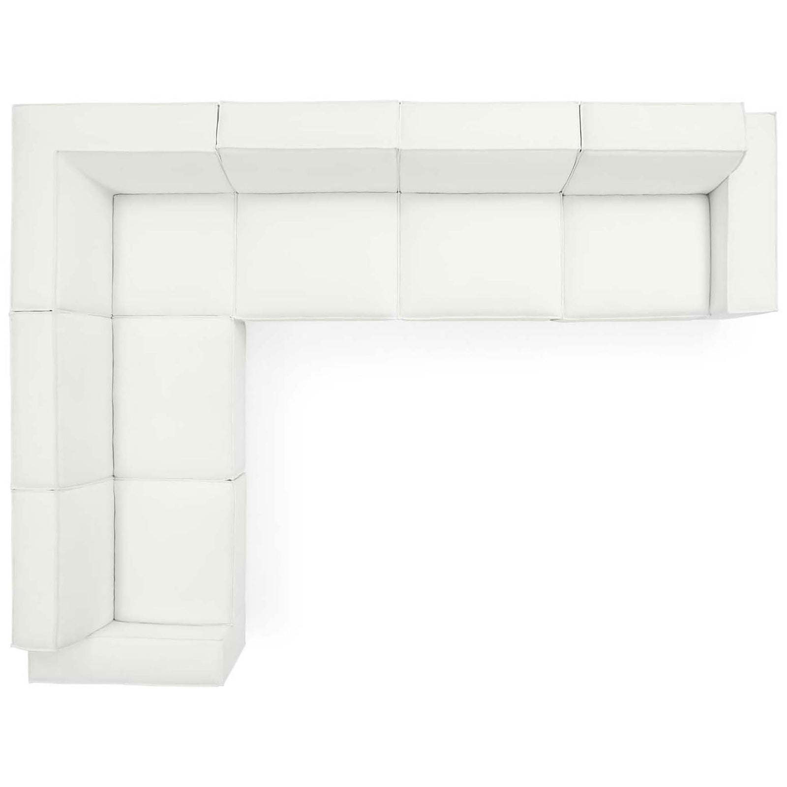 L-shaped white modular sectional arranged to maximize seating and create an open, inviting lounge || EEI-4119-WHI || top_studio
