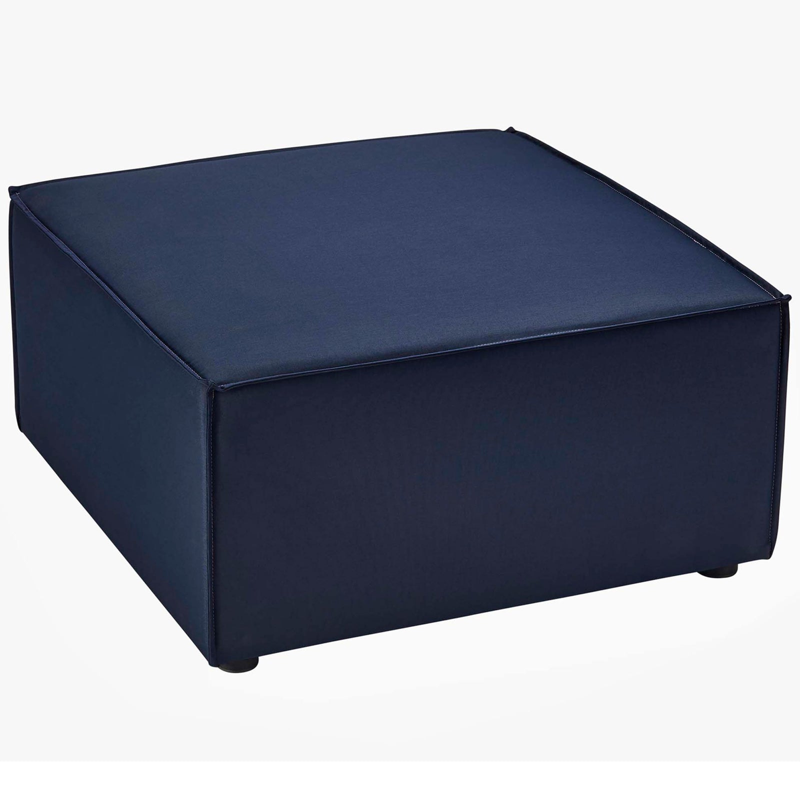 Spacious square navy outdoor ottoman providing a cushioned surface for lounging or extra seating || EEI-4211-NAV || top_angle_studio