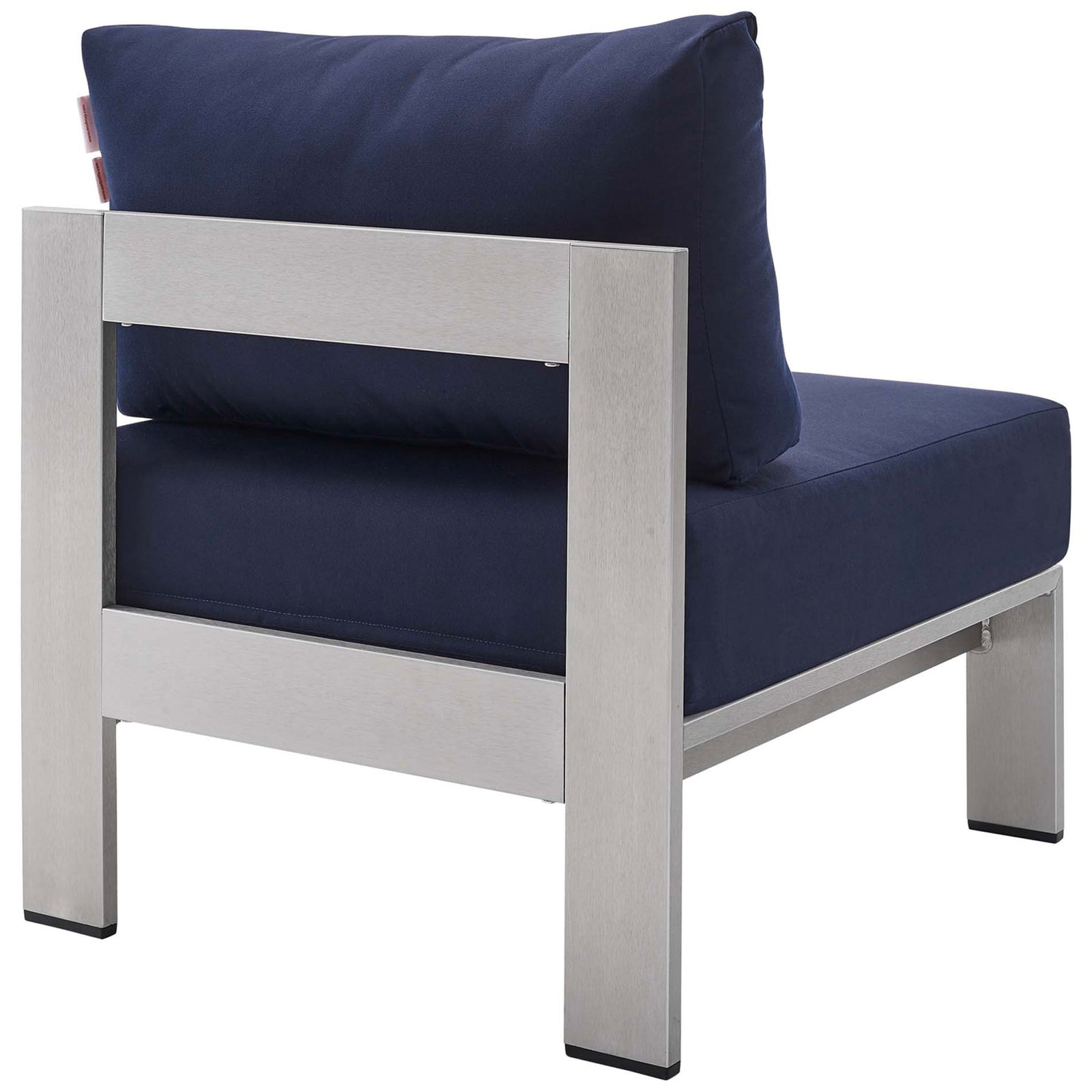 Solid back supports and generous cushions deliver balanced comfort in this armless chair || EEI-4227-SLV-NAV || back_angle_studio