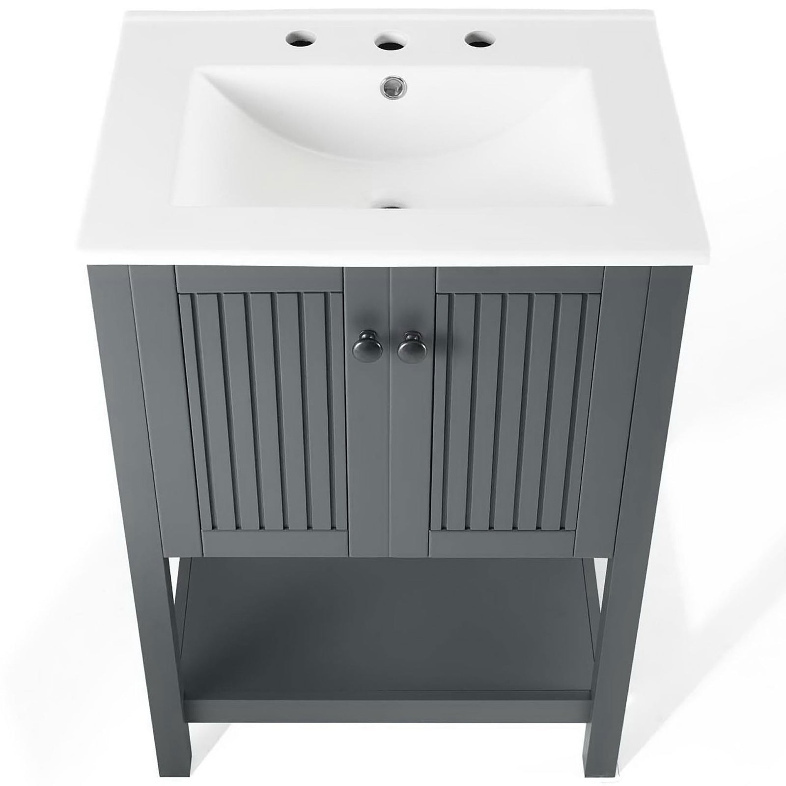 Integrated ceramic basin with 8-inch widespread faucet holes and a gently curved bowl || EEI-4248-GRY-WHI || top_studio