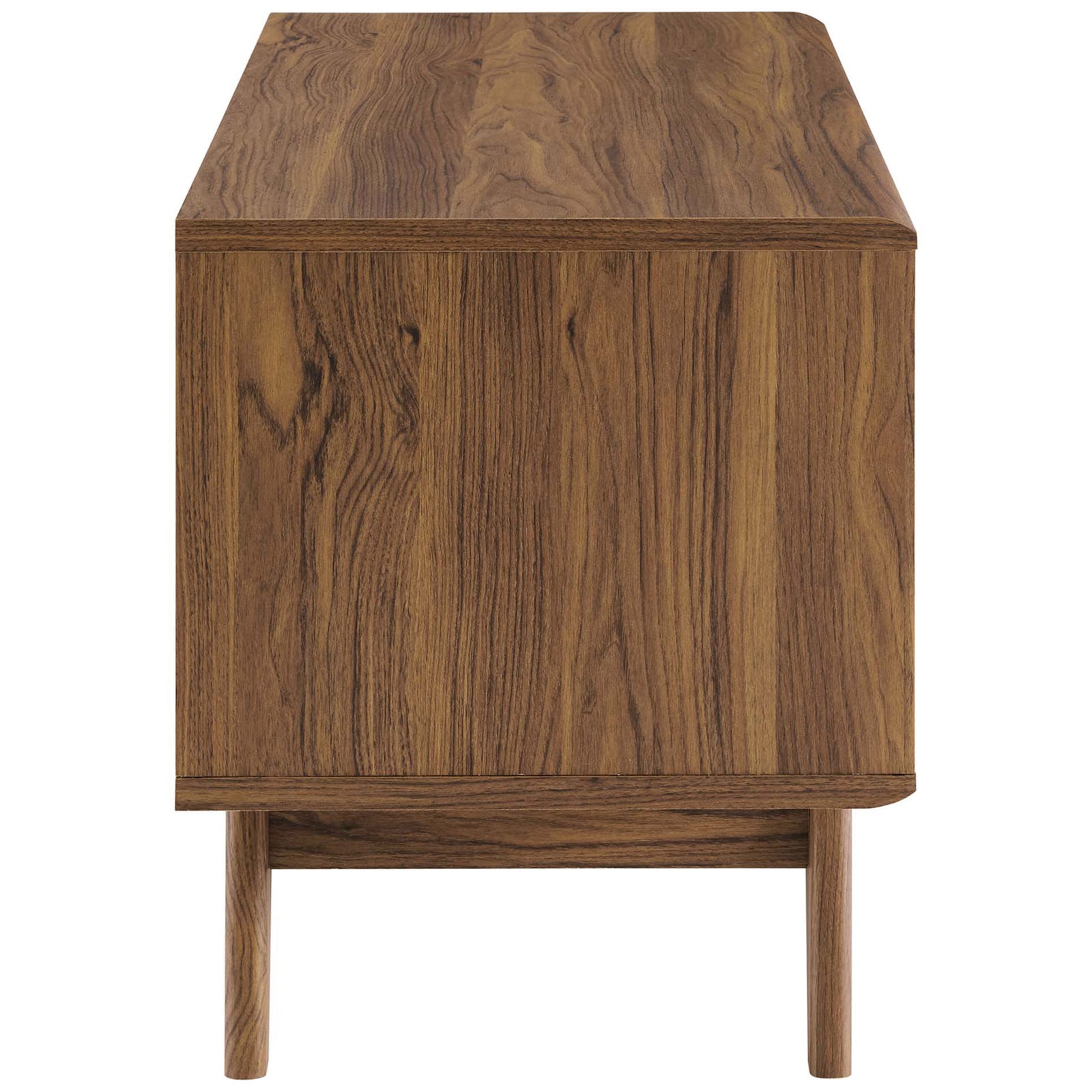 Walnut record stand with clean side panel and mid-century inspired leg design || EEI-4261-WAL-WHI || side_studio