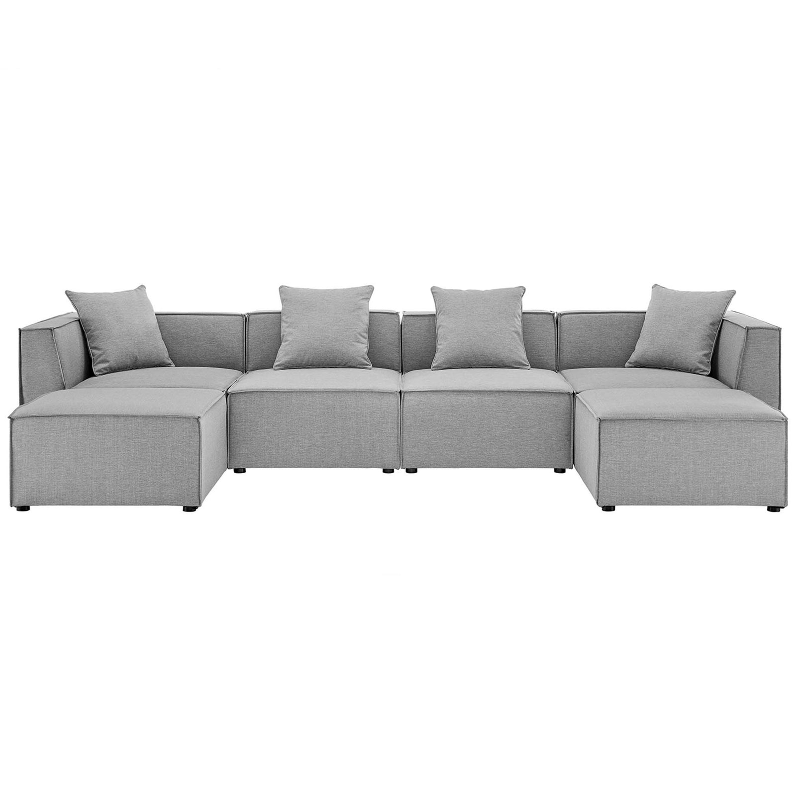 Gray Saybrook 6-piece outdoor sectional with low-profile cushions and clean, modern modular lines. || EEI-4383-GRY || front_studio