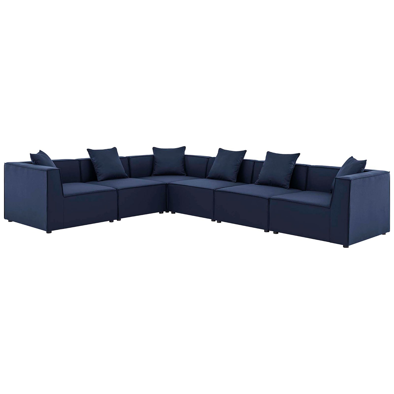 Navy outdoor 6-piece sectional sofa with generous cushions and clean-lined modular design || EEI-4385-NAV || front_angle_studio