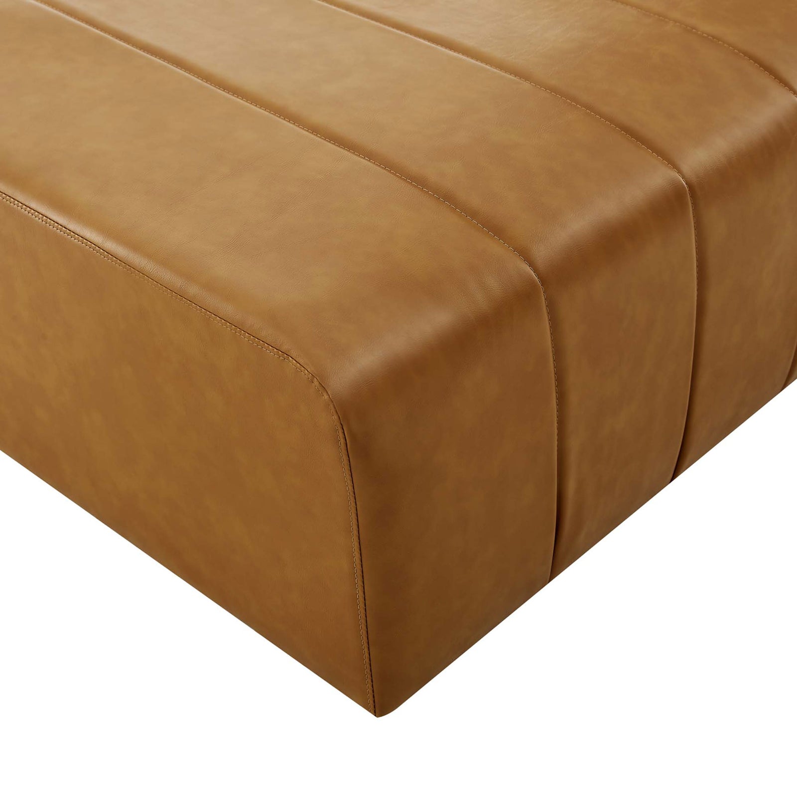 Close-up of the tan vegan leather upholstery highlights the soft edges, channel seams, and refined stitching || EEI-4401-TAN || detail_studio