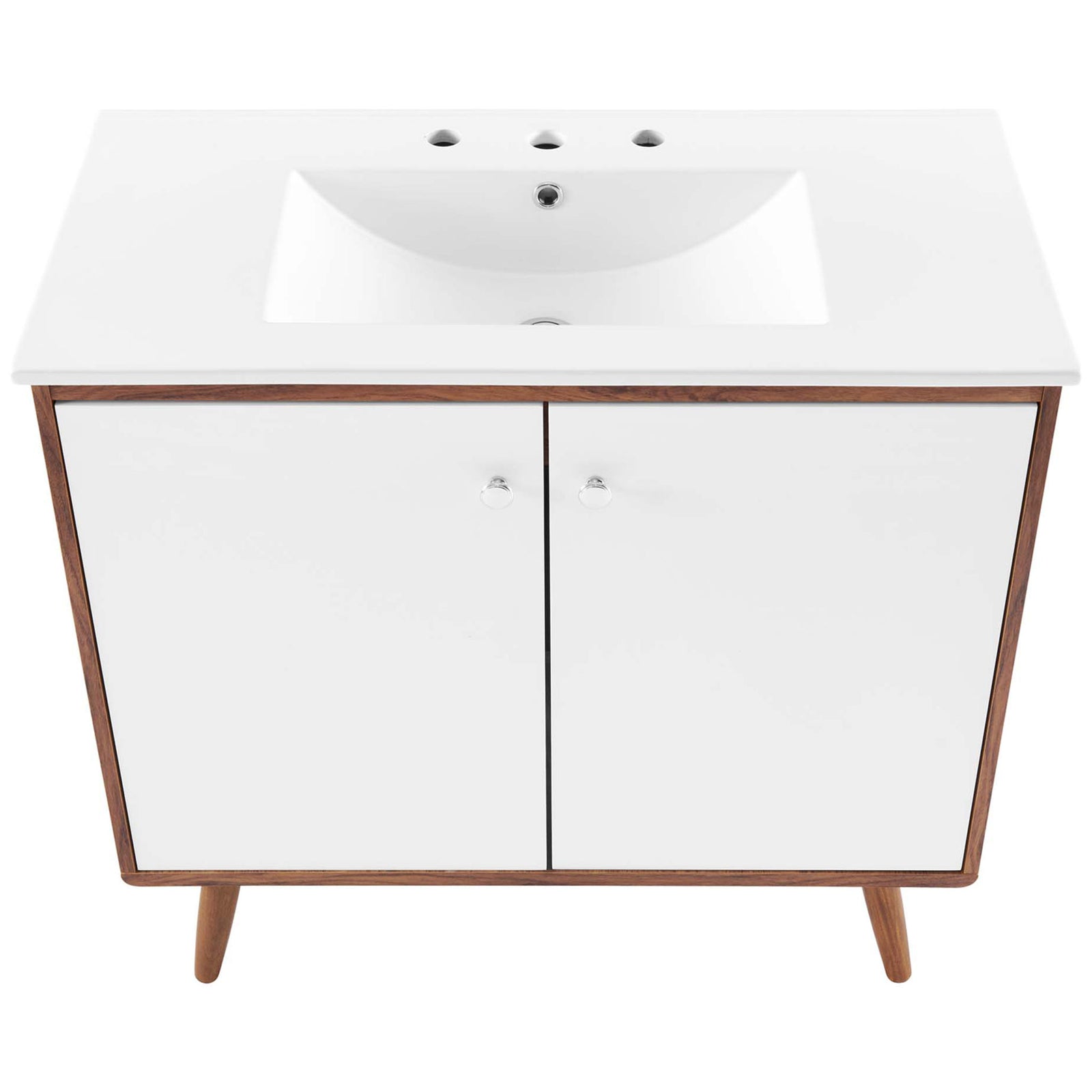 Expansive rectangular basin with smooth contours and a seamless countertop. || EEI-4435-WAL-WHI || top_studio