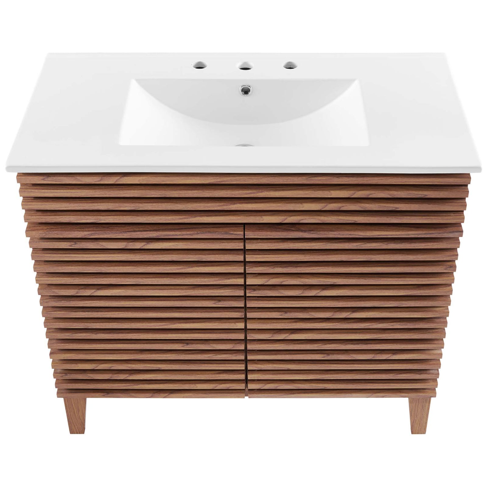 Generous ceramic basin with 3-hole, 8-inch widespread configuration and smooth, easy-clean surface. || EEI-4437-WAL-WHI || top_studio